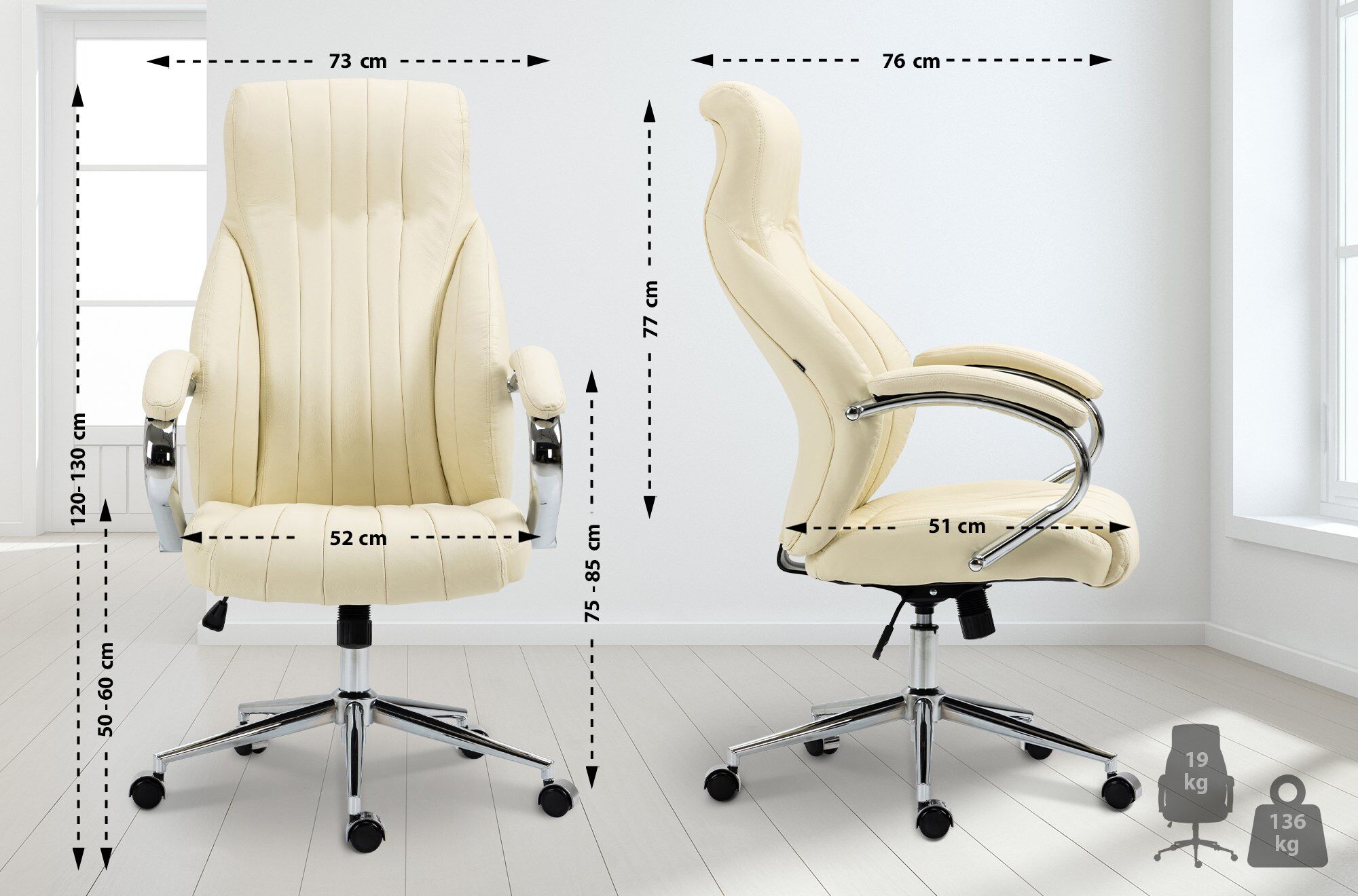 Bürostuhl Wigan Echtleder, creme