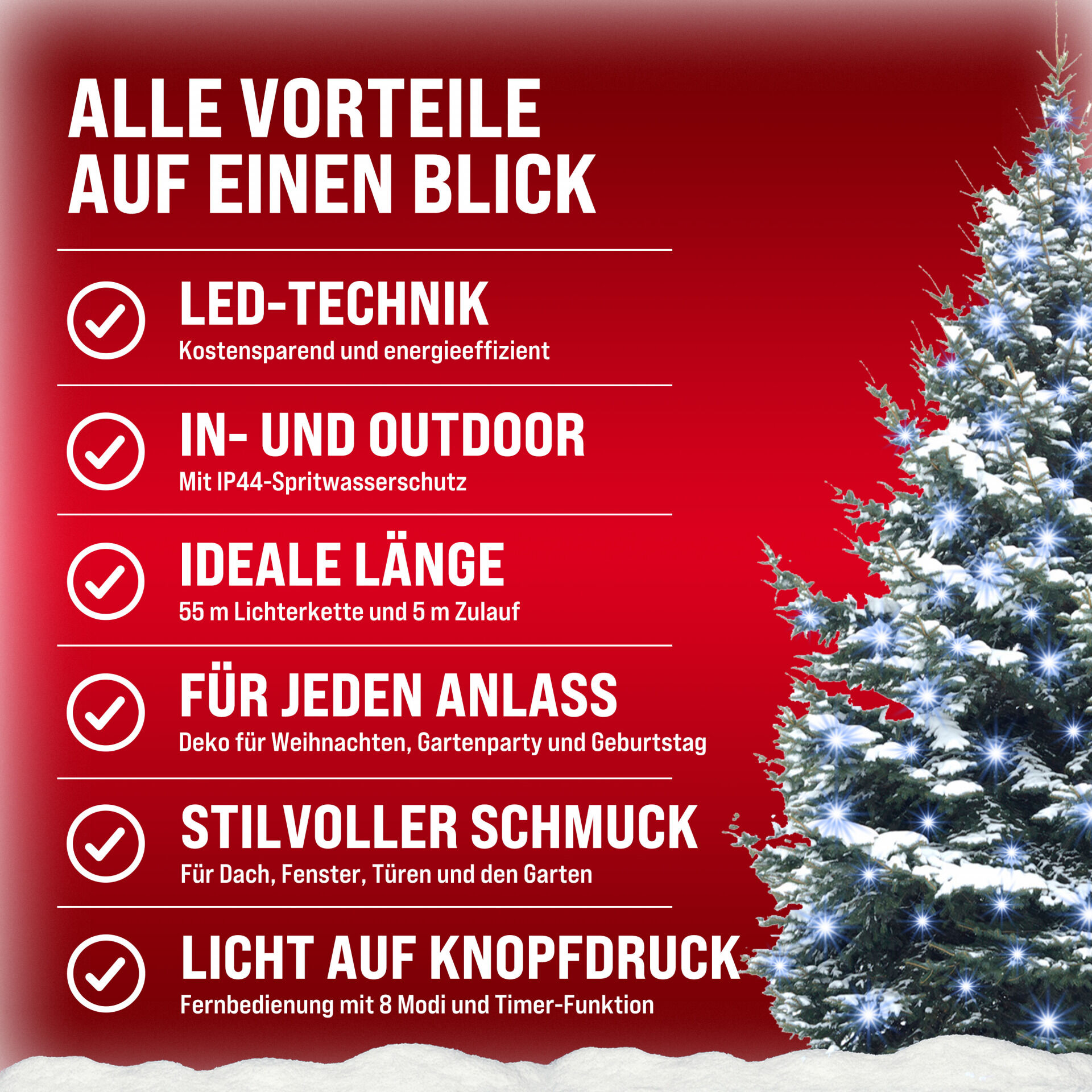Lichterkette Weihnachten Kaltweiß 60m Fernbedienung