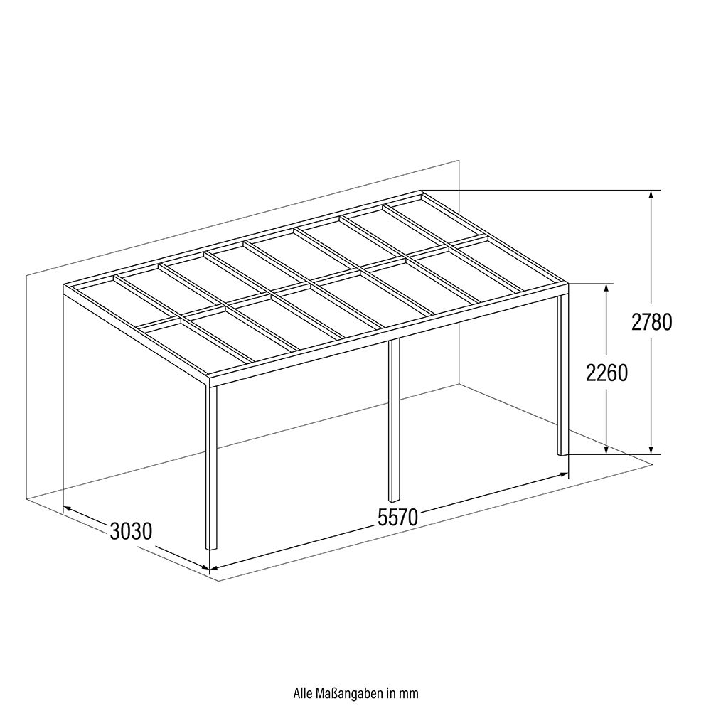 Terrassenüberdachung SOLIS - 557 / 564 x 303 / 300 x 278 / 226 cm Grau