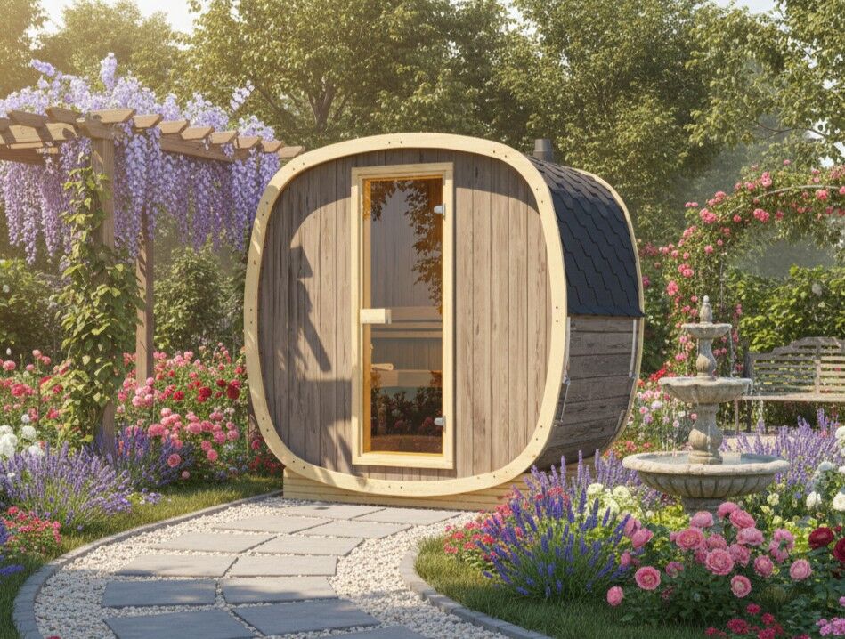 Finn Art Fasssauna Quadro 160 Standard – Komfortable Sauna für Garten und Familie, Fichte