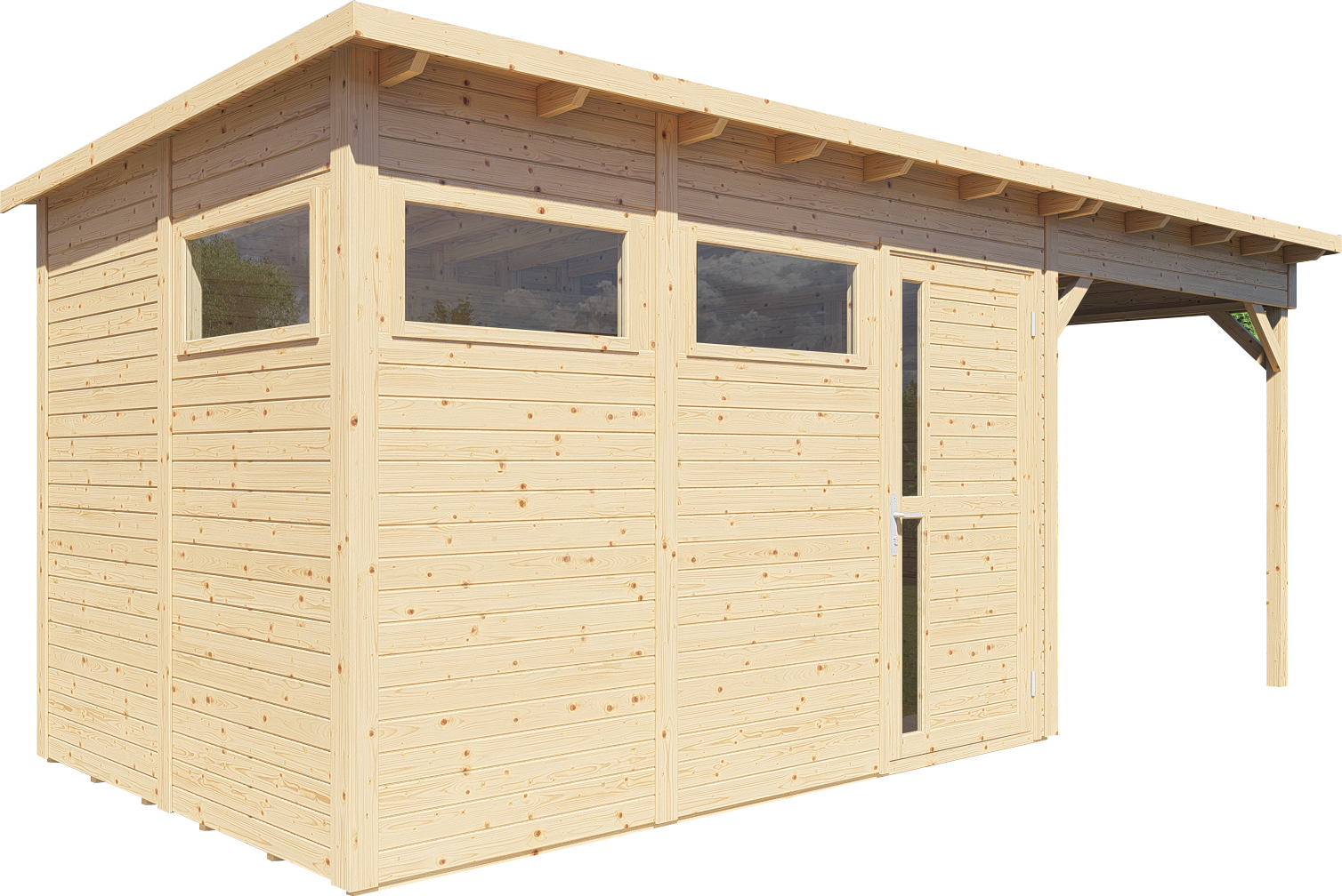 Gartenhaus Holz Pentus 3 Lounge naturbelassen 558 x 234 cm