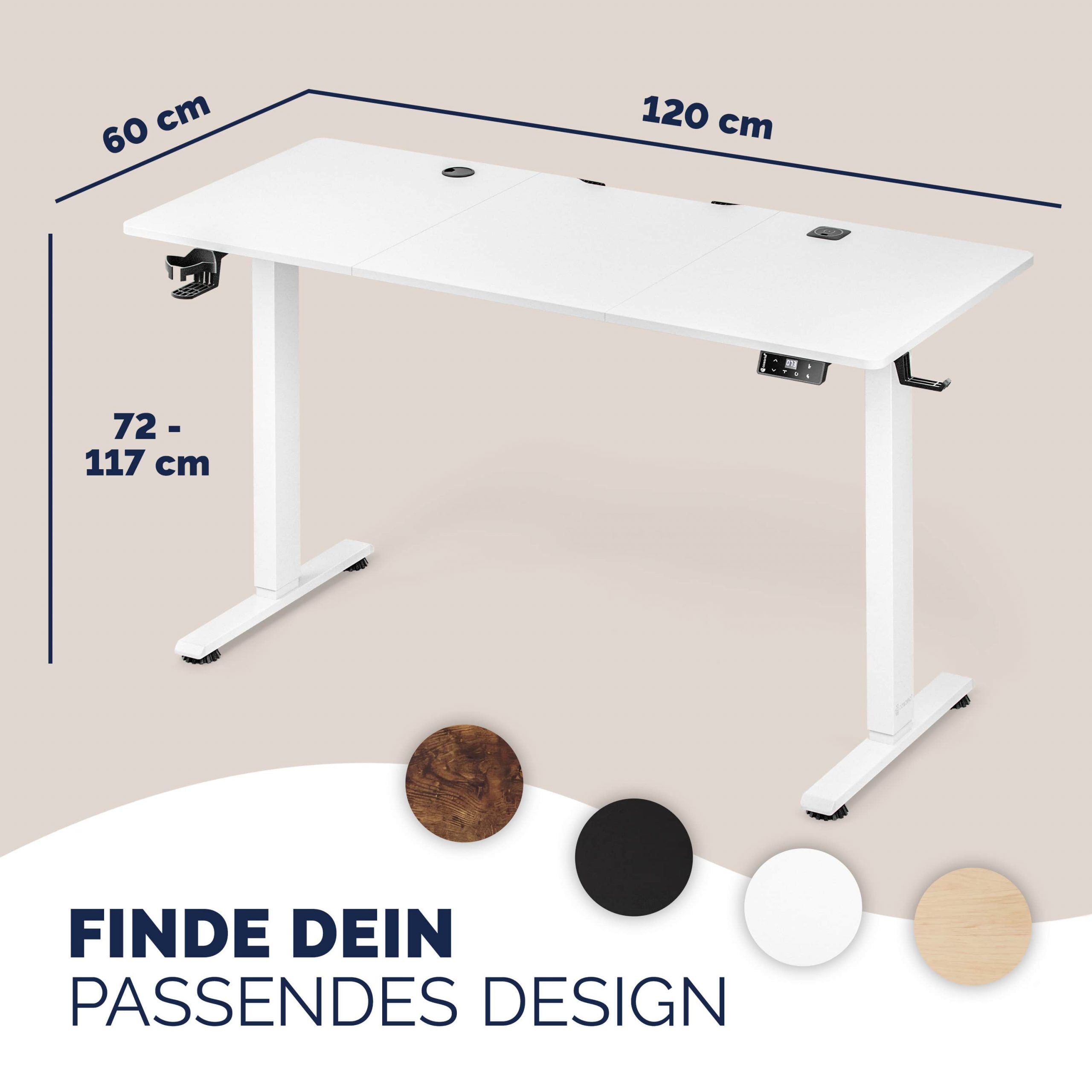 Höhenverstellbarer Schreibtisch Weiß 120x60x72-117cm