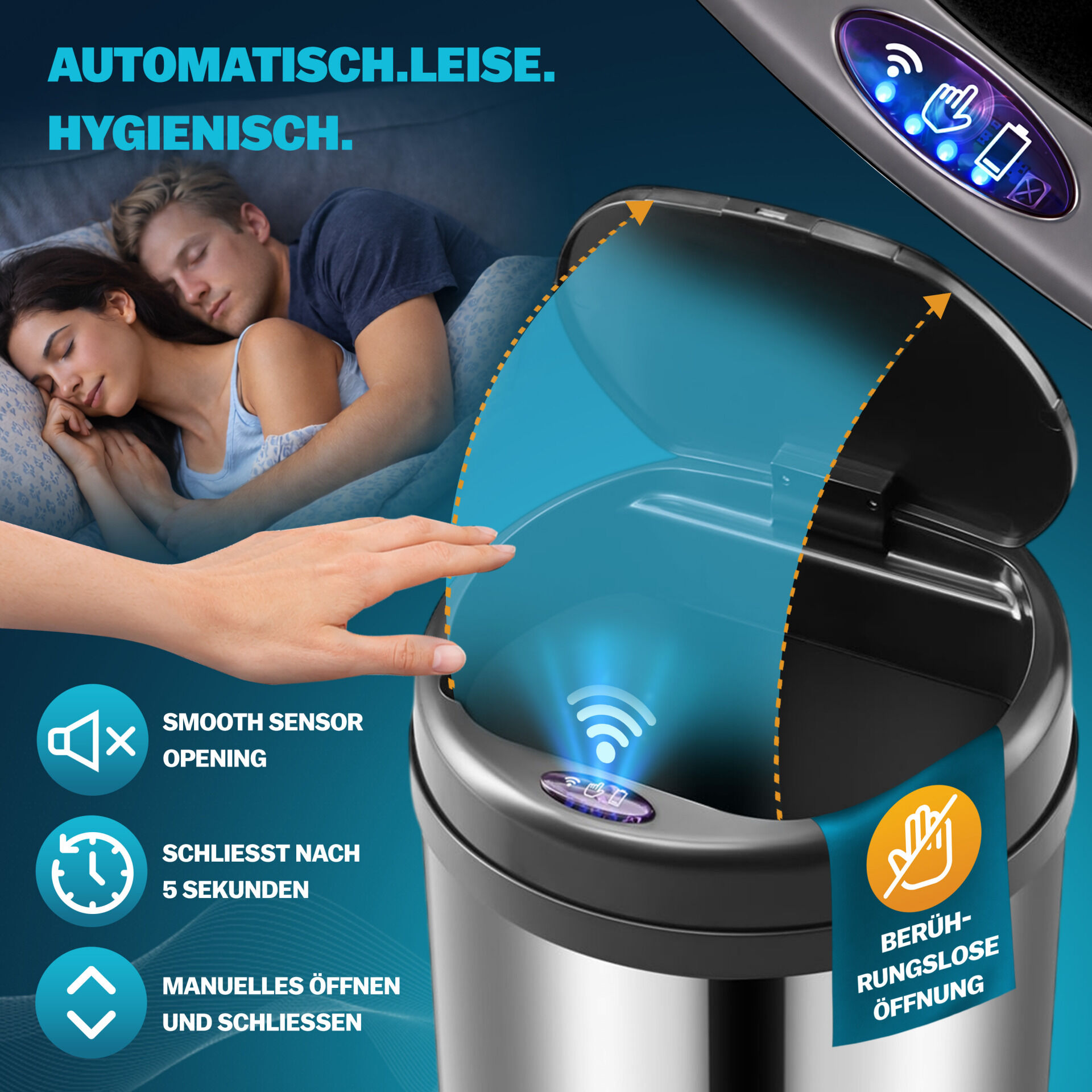 Sensor Mülleimer Silber Edelstahl 50L