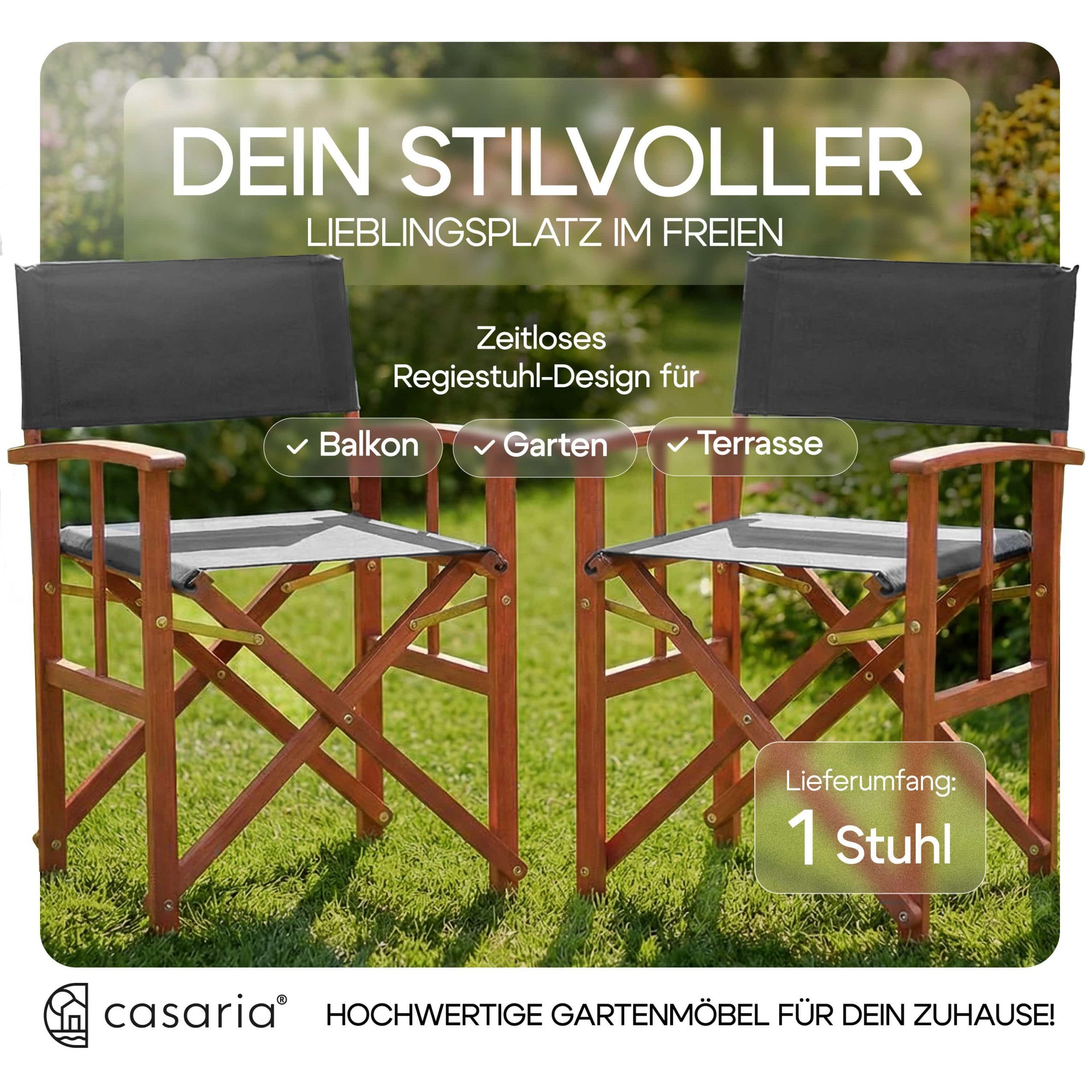 Regiestuhl Anthrazit Eukalyptusholz FSC®-zertifiziert Klappbar Gartenstuhl bis 160kg