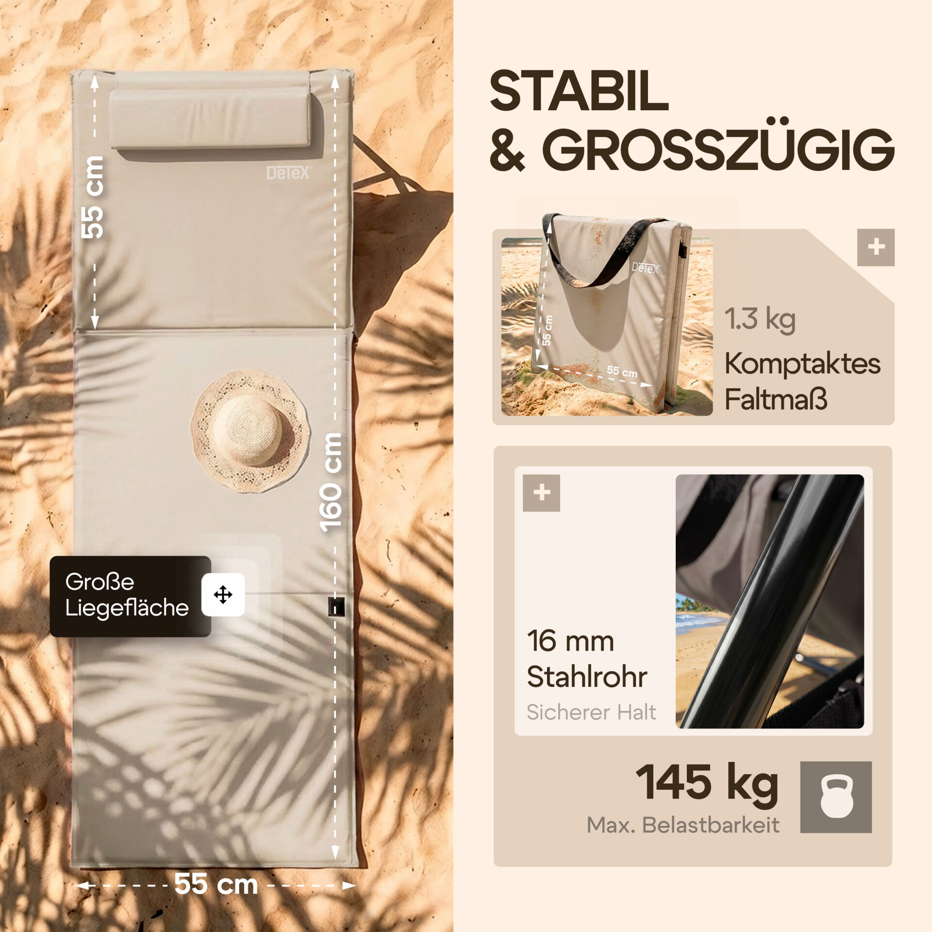 Strandmatte Beige 158x56x46cm gepolstert