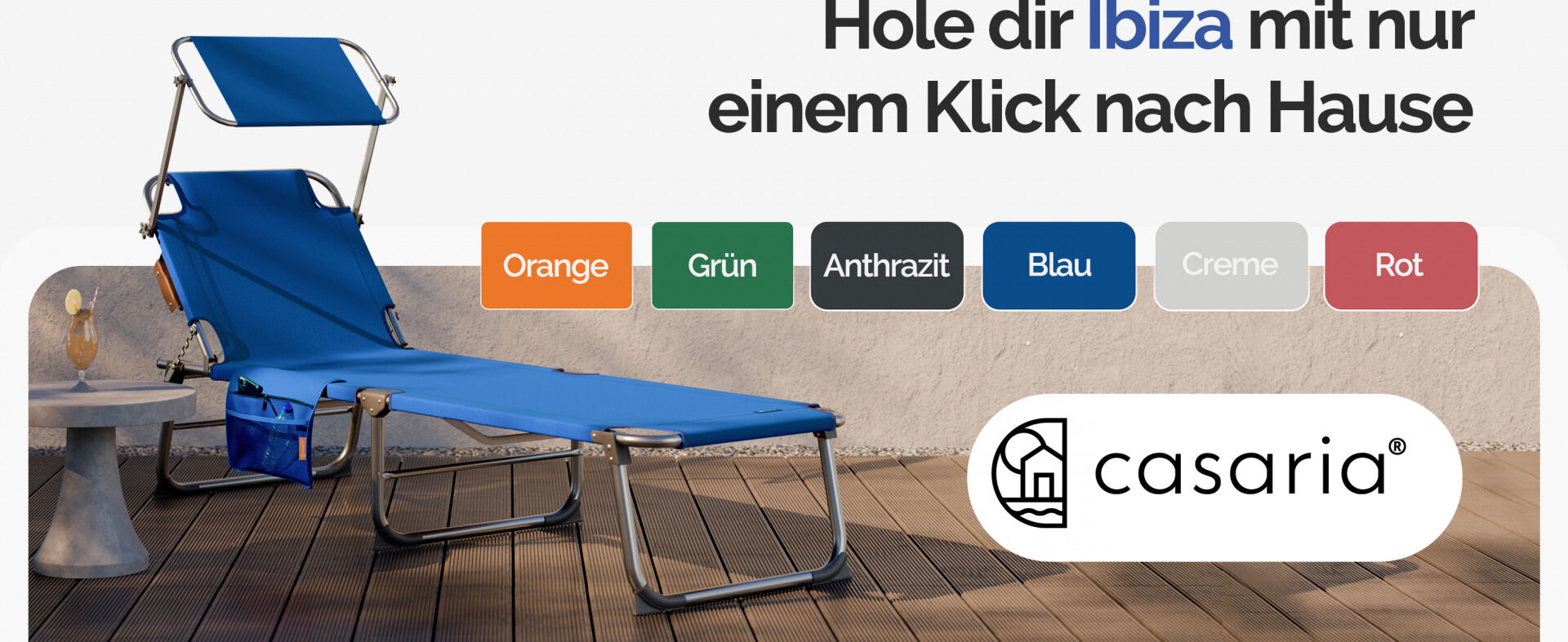 Gartenliege Ibiza Blau 190x59x29cm Alu Sonnendach