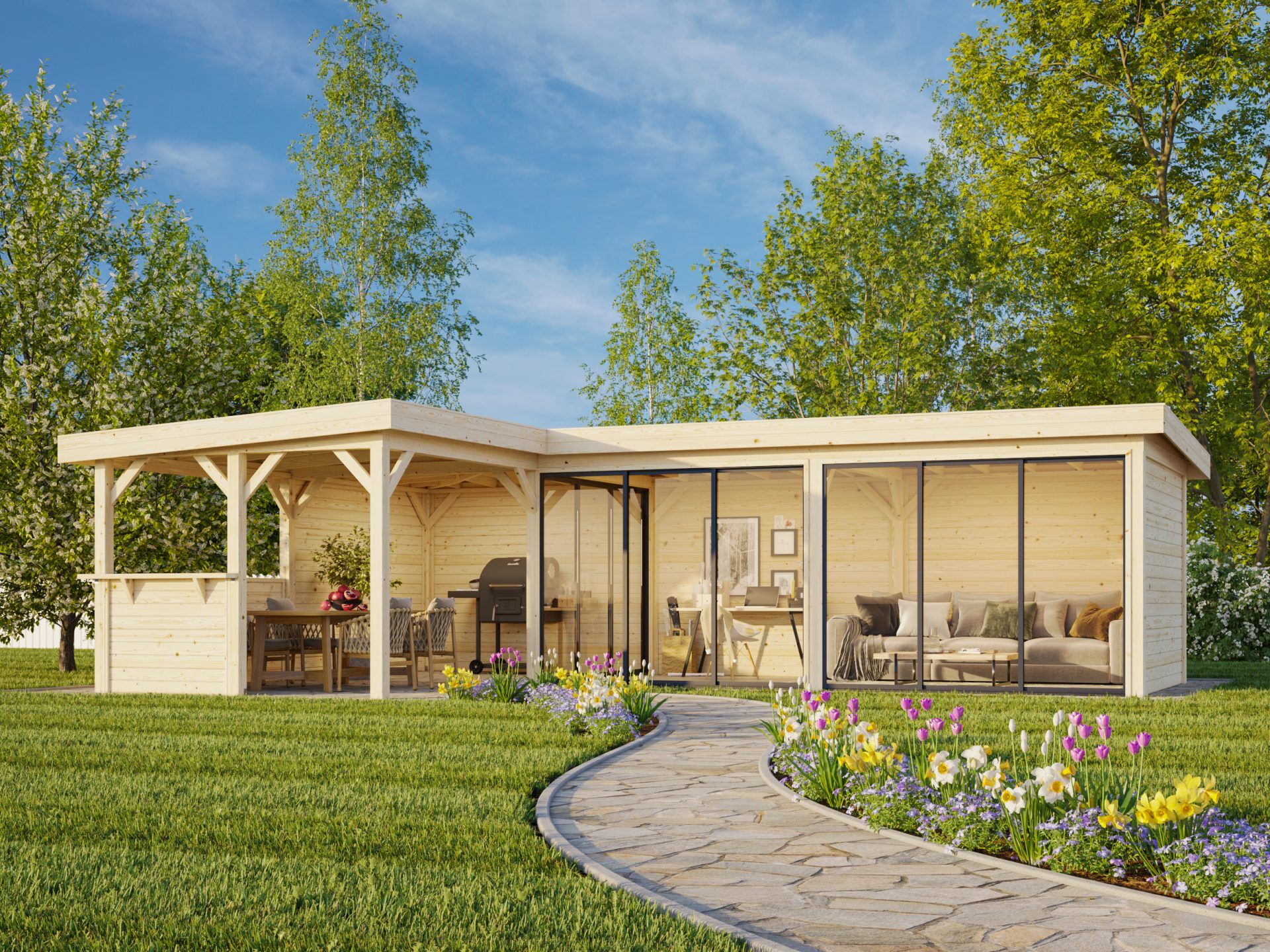 Palmako modernes Gartenhaus Lenna 33,2 m2 Set 420 Slide
