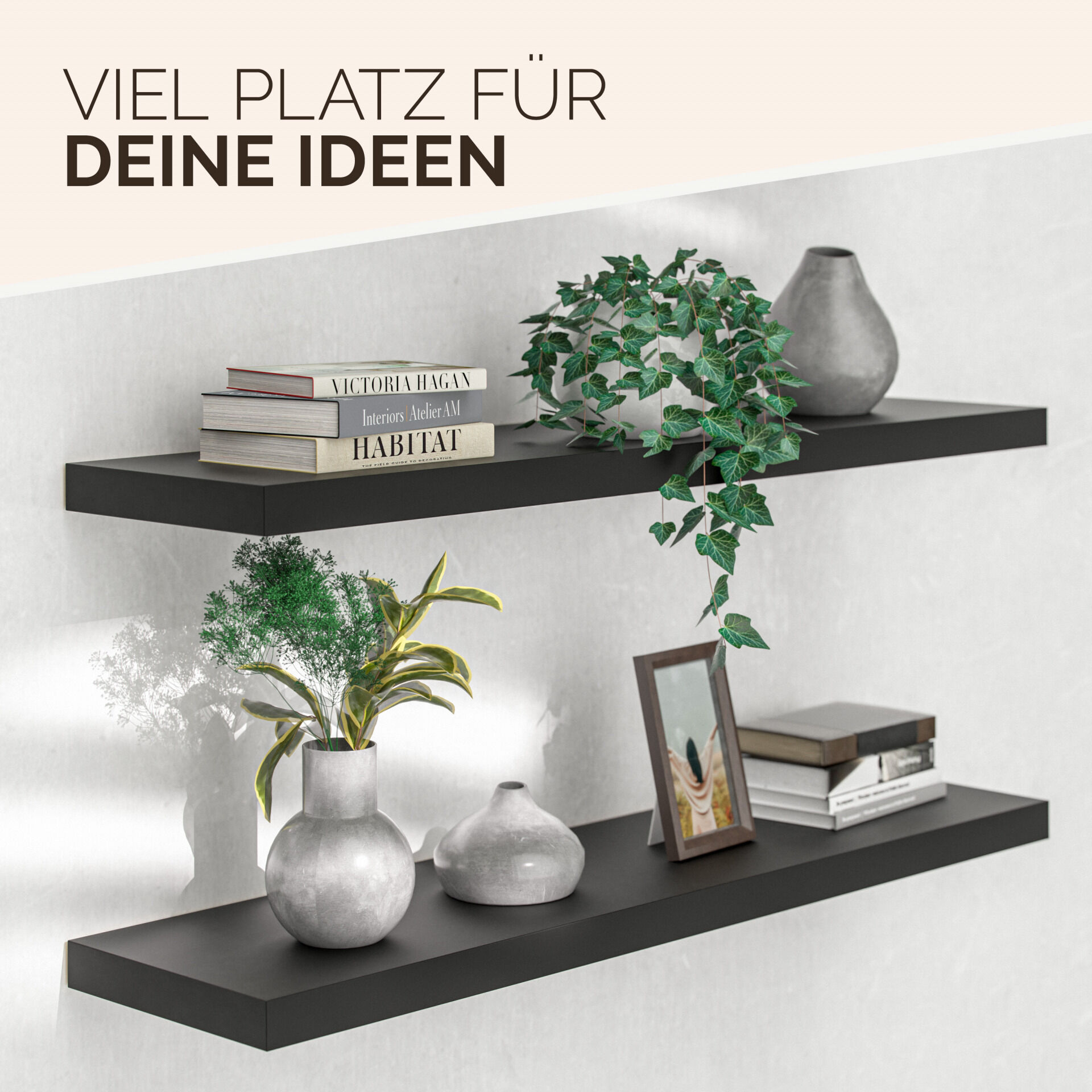 Wandregal Schweberegal 90cm Schwarz + Halterung