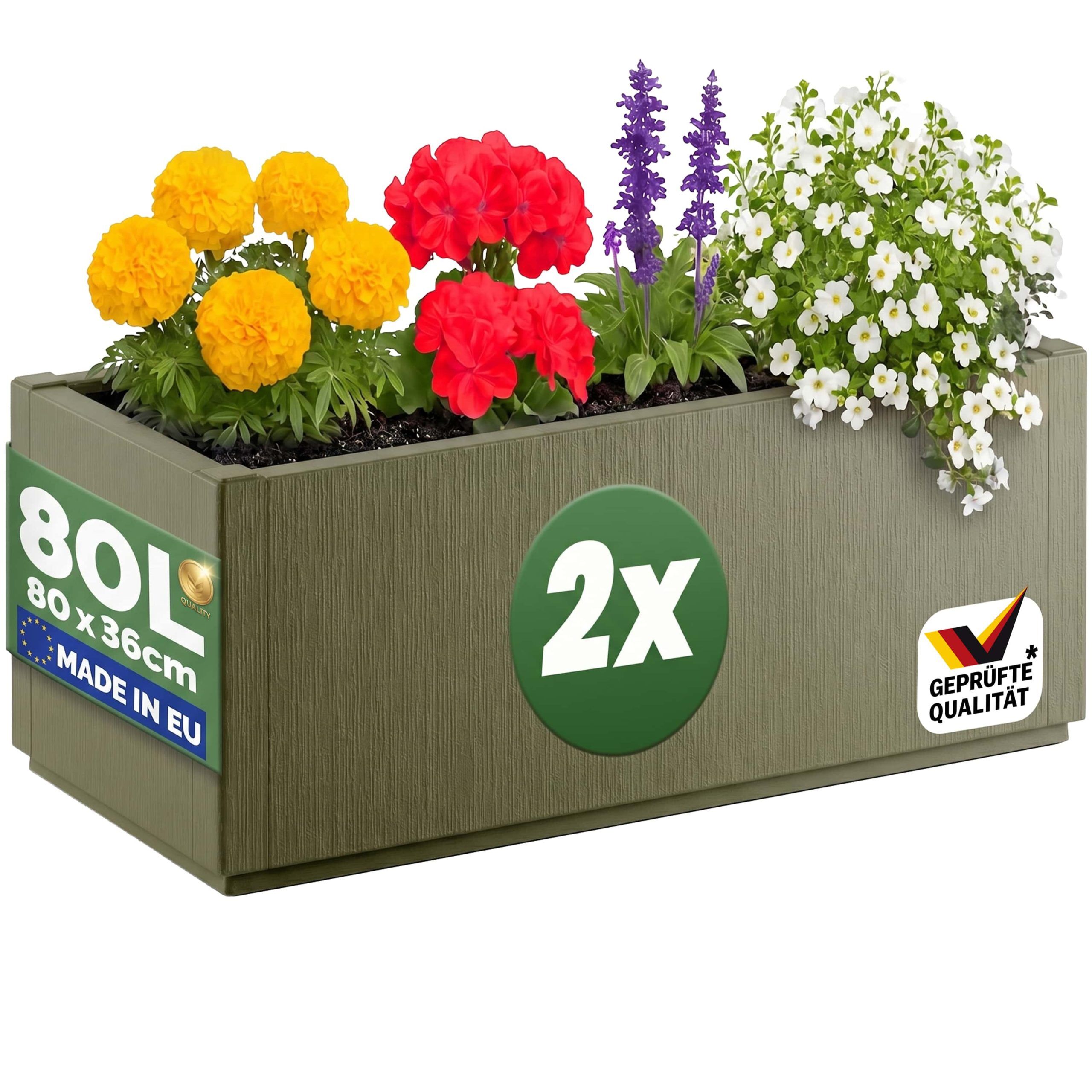 Blumentopf Ethica 2er-Set Olivgrün Kunststoff 80x36x36cm