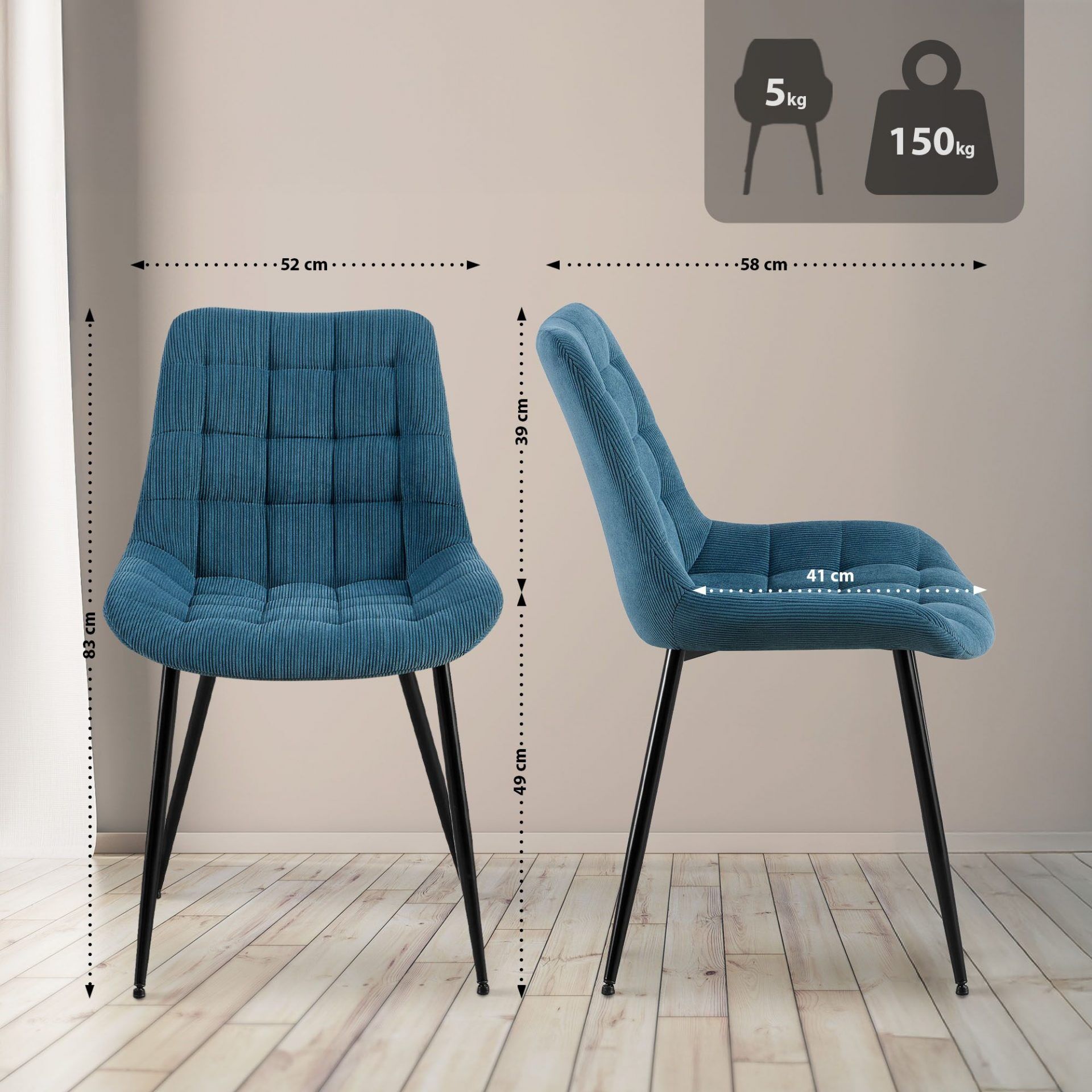 Esszimmerstuhl Sardna Cord, blau