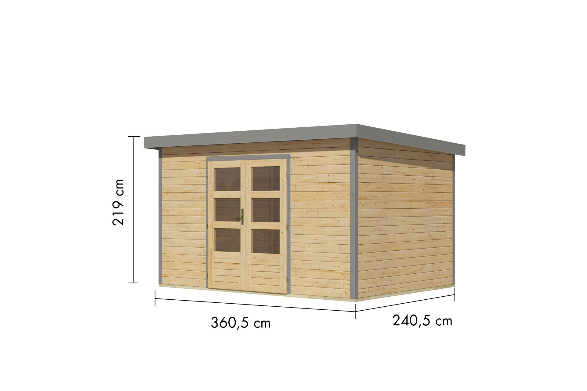 Karibu Pultdach Holz & Metall Gartenhaus Pluto 7, naturbelassen / graualuminium