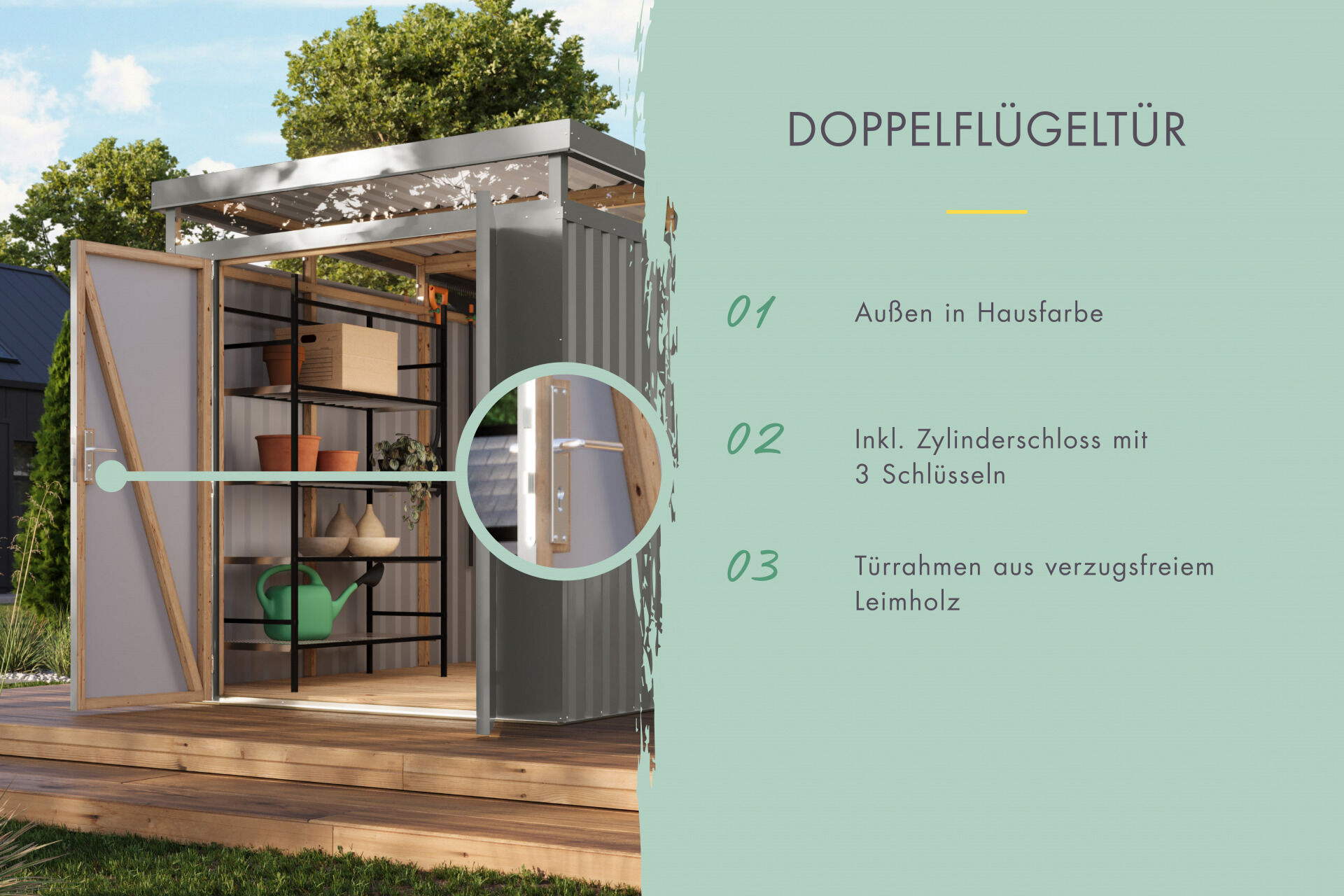 Karibu Flachdach Metall Gartenhaus Aurum 2, graualuminium
