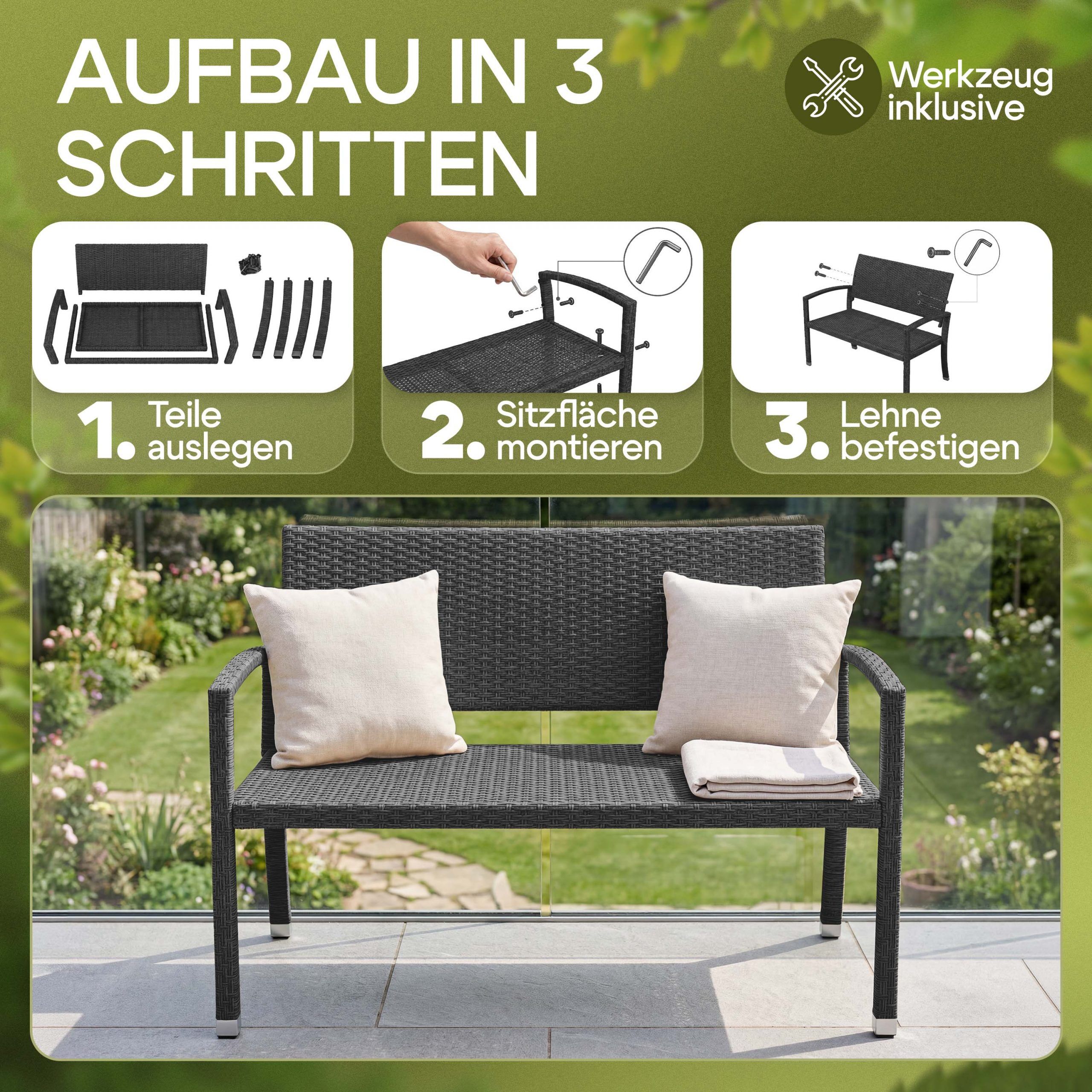 Polyrattan Gartenbank Schwarz 122x58x87cm