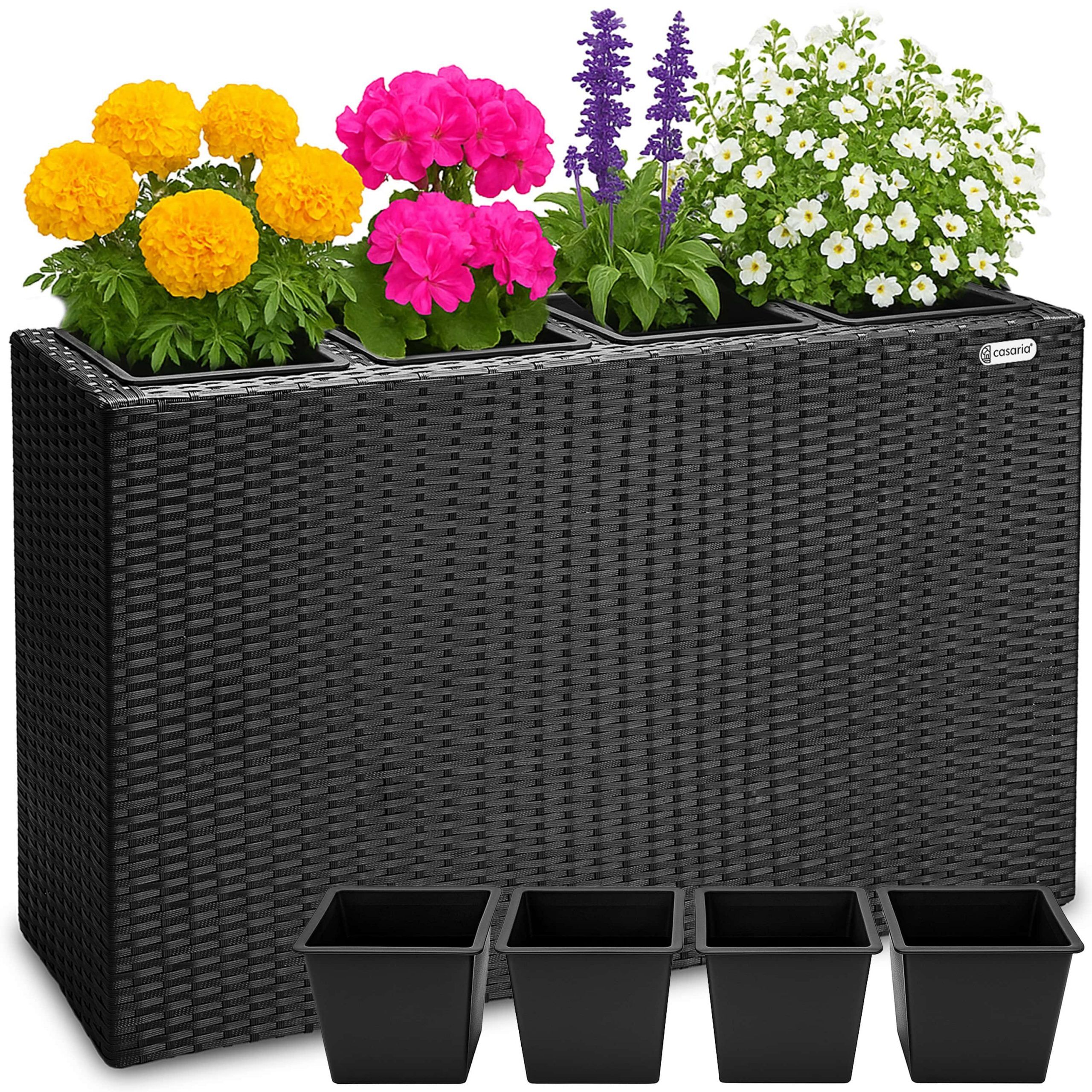 Polyrattan Blumentopf Schwarz 95x27x60cm