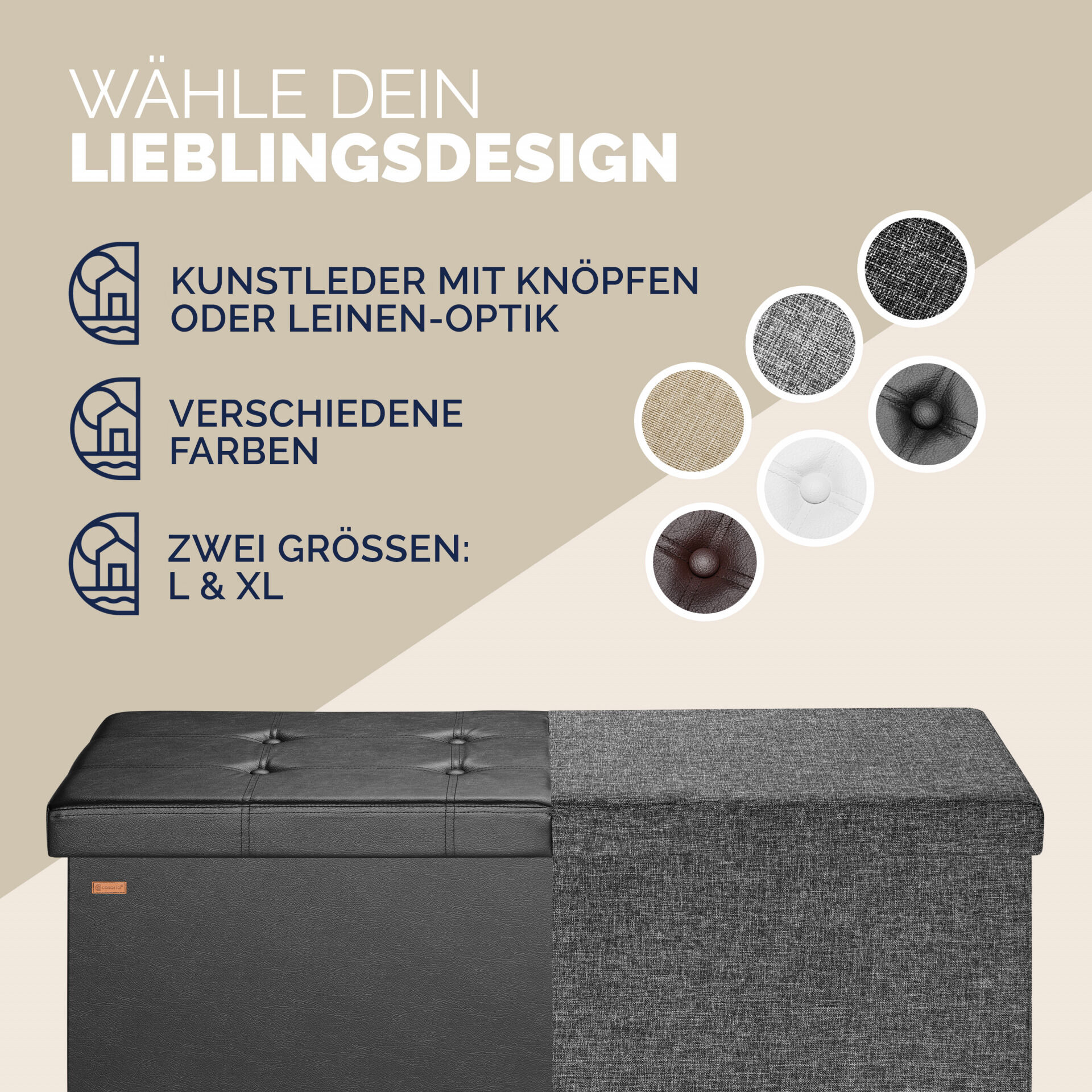 Sitzbank Schwarz 115x38x38cm mit Klappdeckel