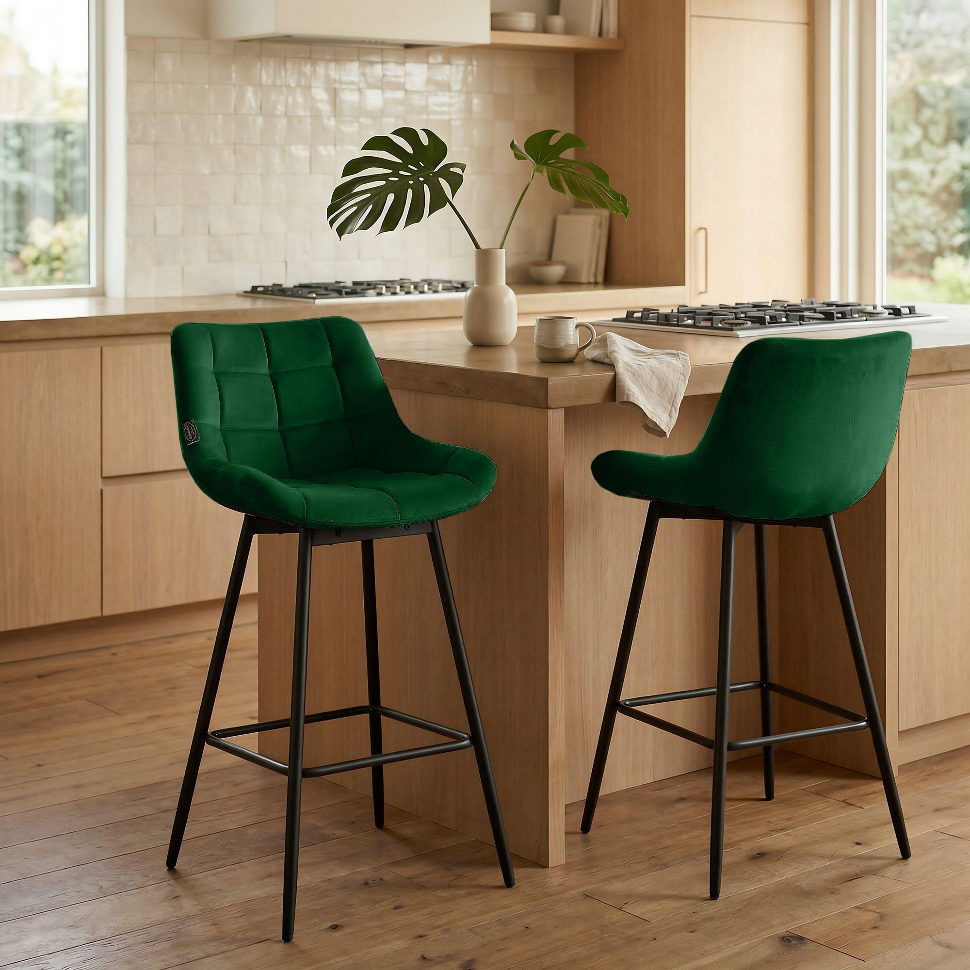 4er Set Barhocker Weston Schwenkbar Samt, dunkelgrün