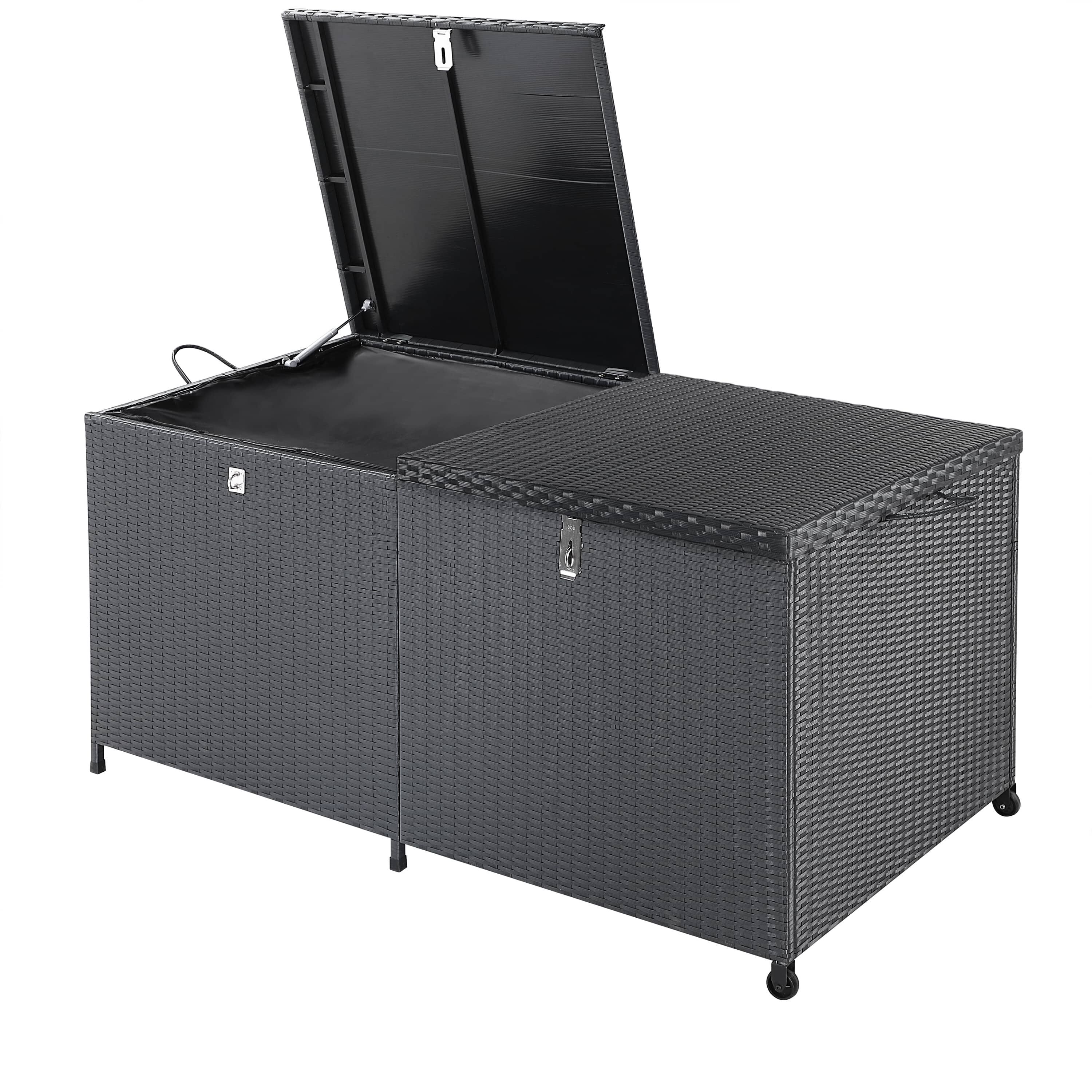 Gartenbox Polyrattan 625L wetterfest abschließbar mit Rollen