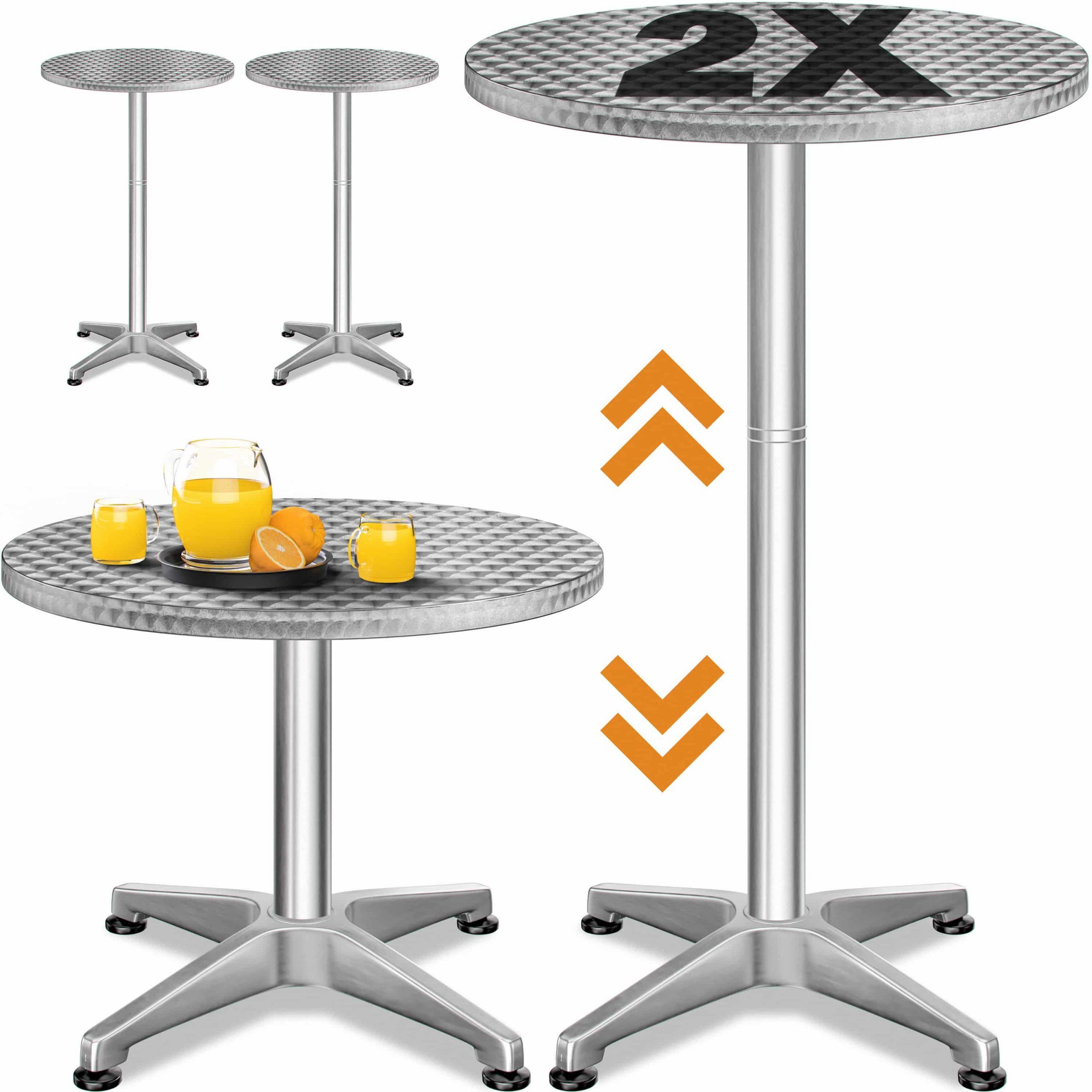 Stehtisch 2er-Set Silber Alu Ø60cm höhenverstellbar