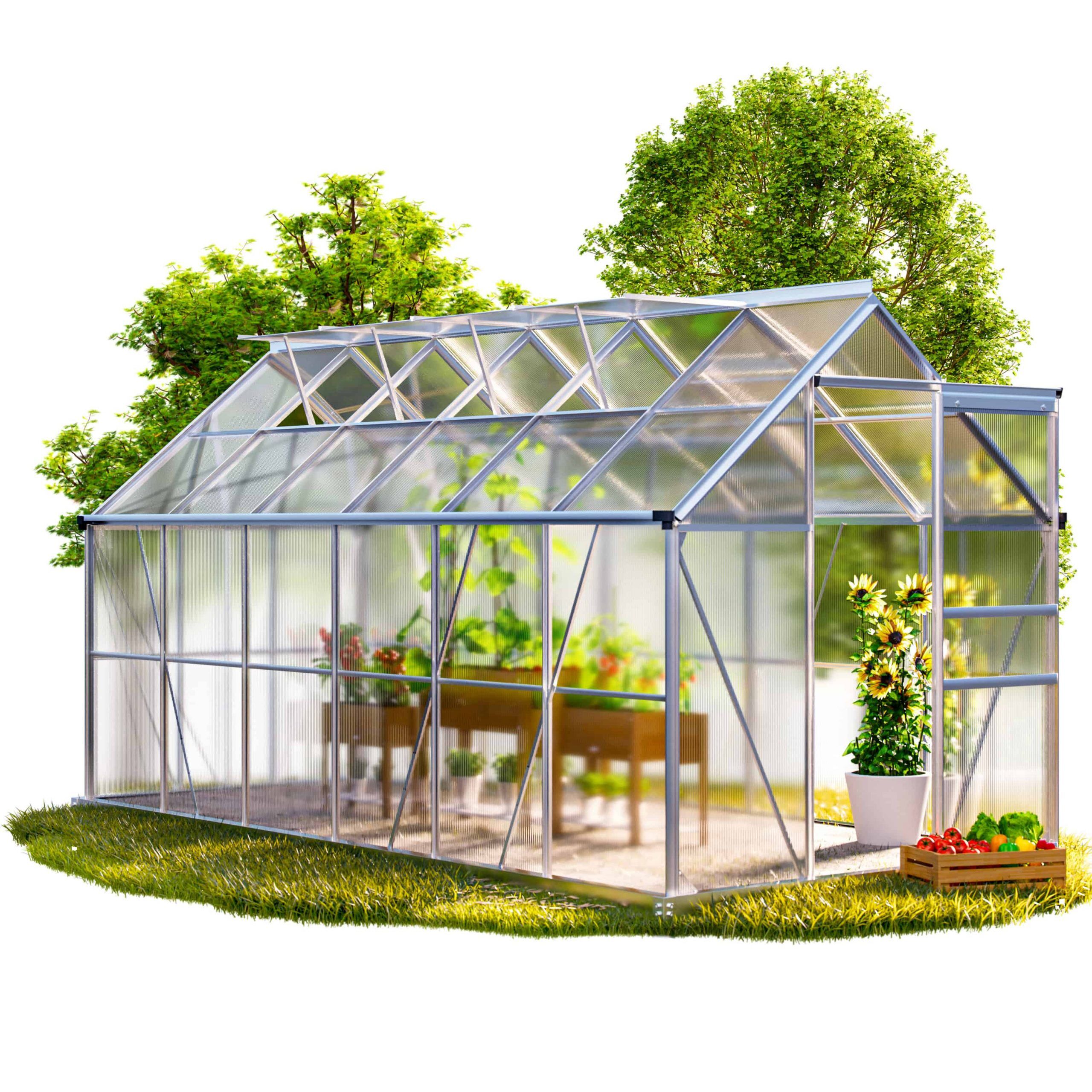 Alu Gewächshaus 380x190x195cm mit Fundament