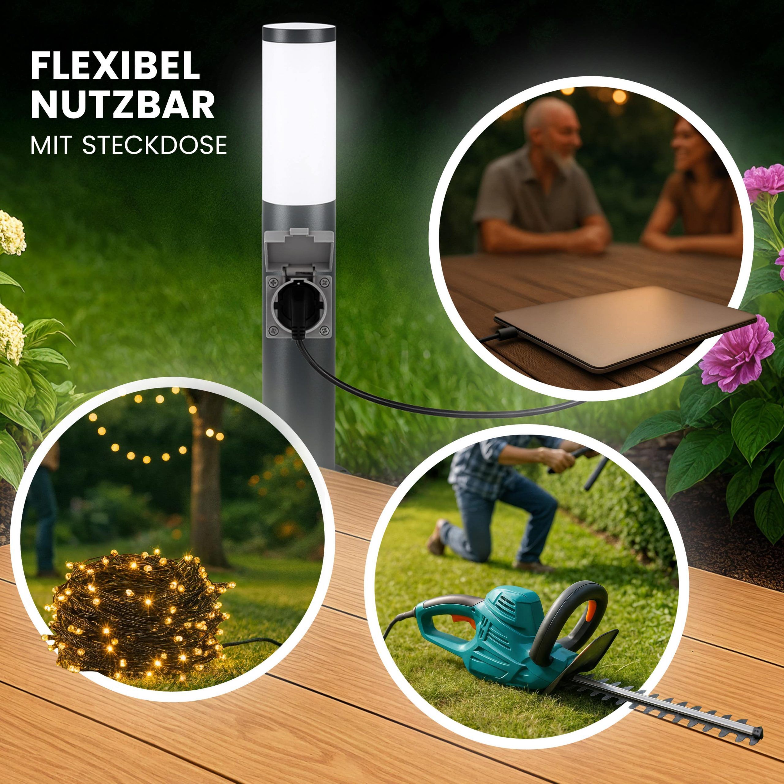 Wegeleuchte Dahlia mit Steckdose Anthrazit