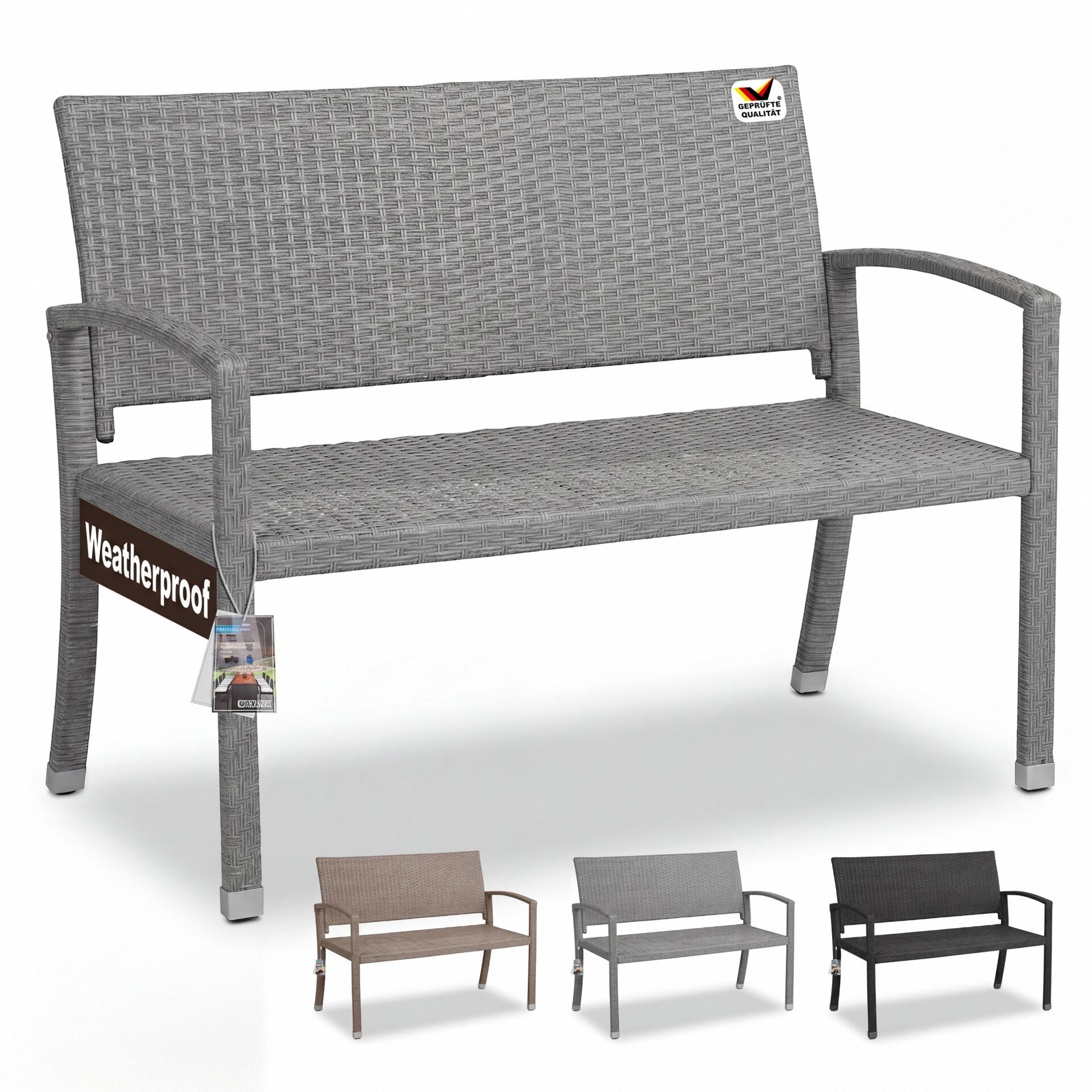 Polyrattan Gartenbank Grau 122x58x87cm