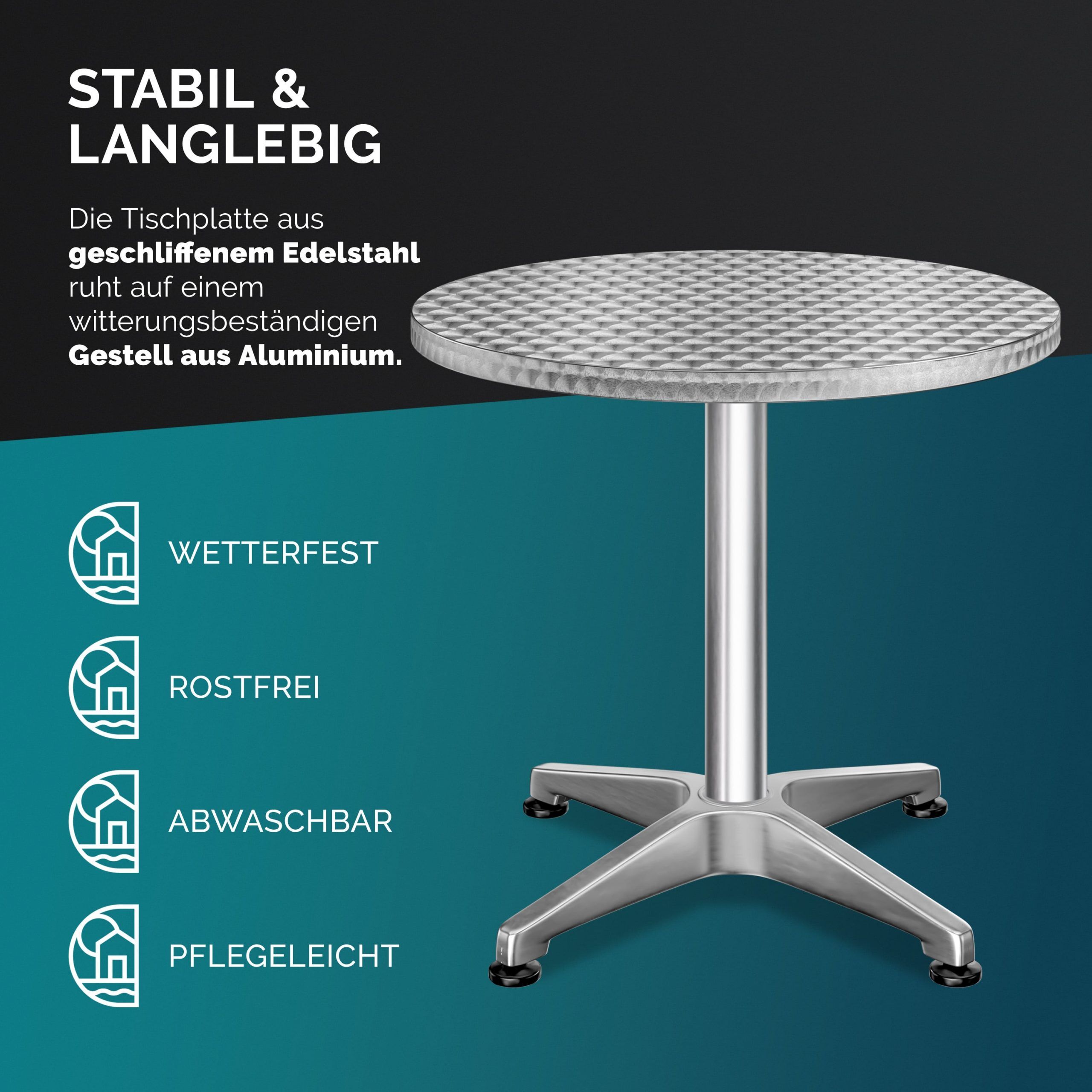 Stehtisch 2er-Set Silber Alu Ø60cm höhenverstellbar
