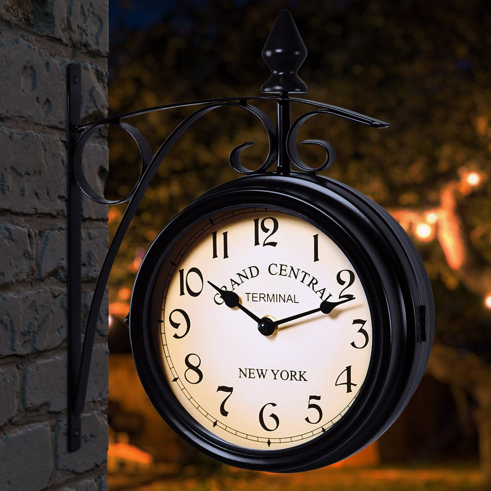 Retrolook Bahnhofsuhr Schwarz zweiseitig