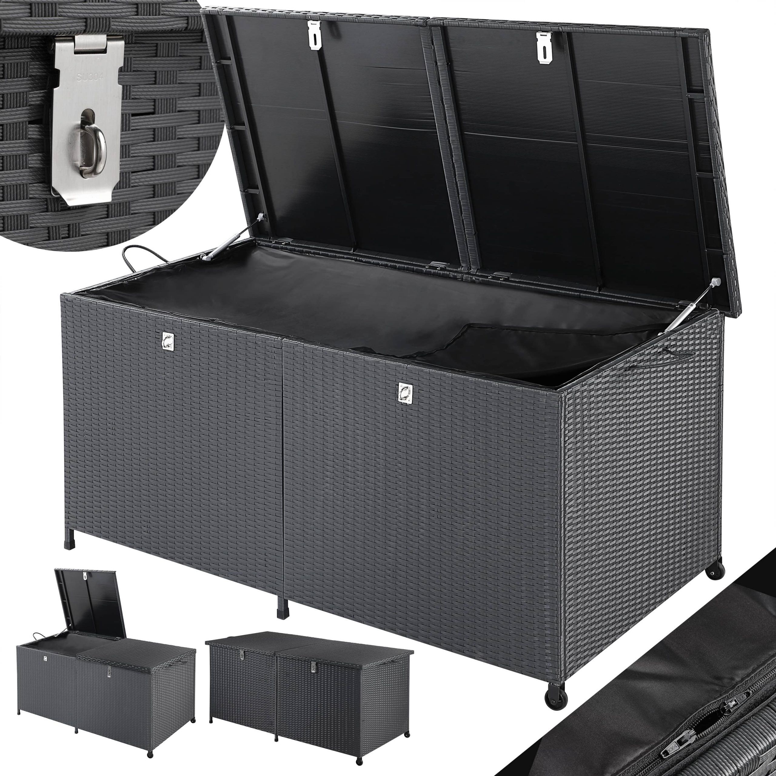 Gartenbox Polyrattan 625L wetterfest abschließbar mit Rollen