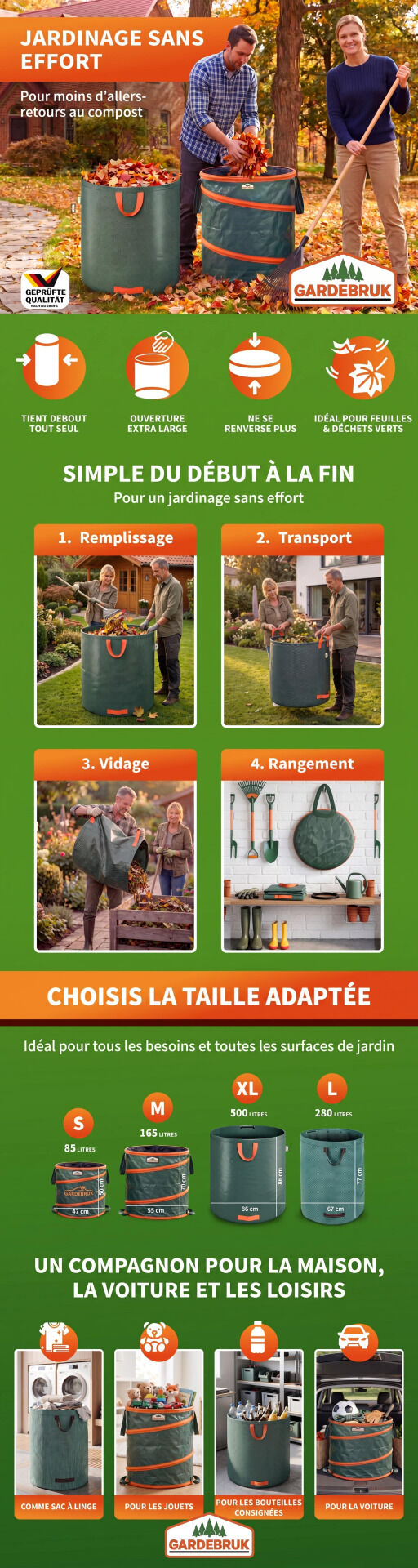 Popup Gartenabfallsack 3er-Set Grün je 85 Liter