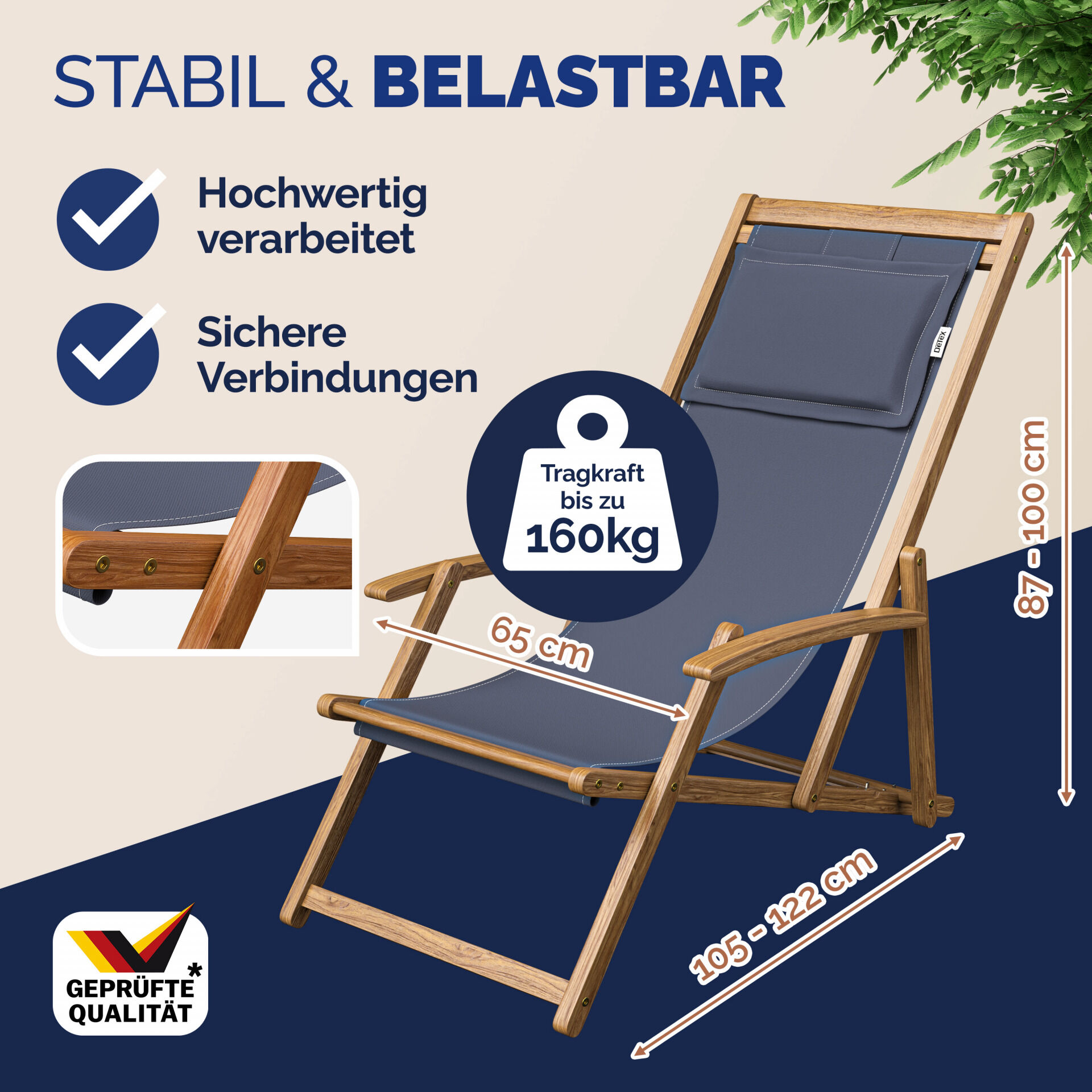 Gartenliege Anthrazit Akazienholz 94x60x94cm