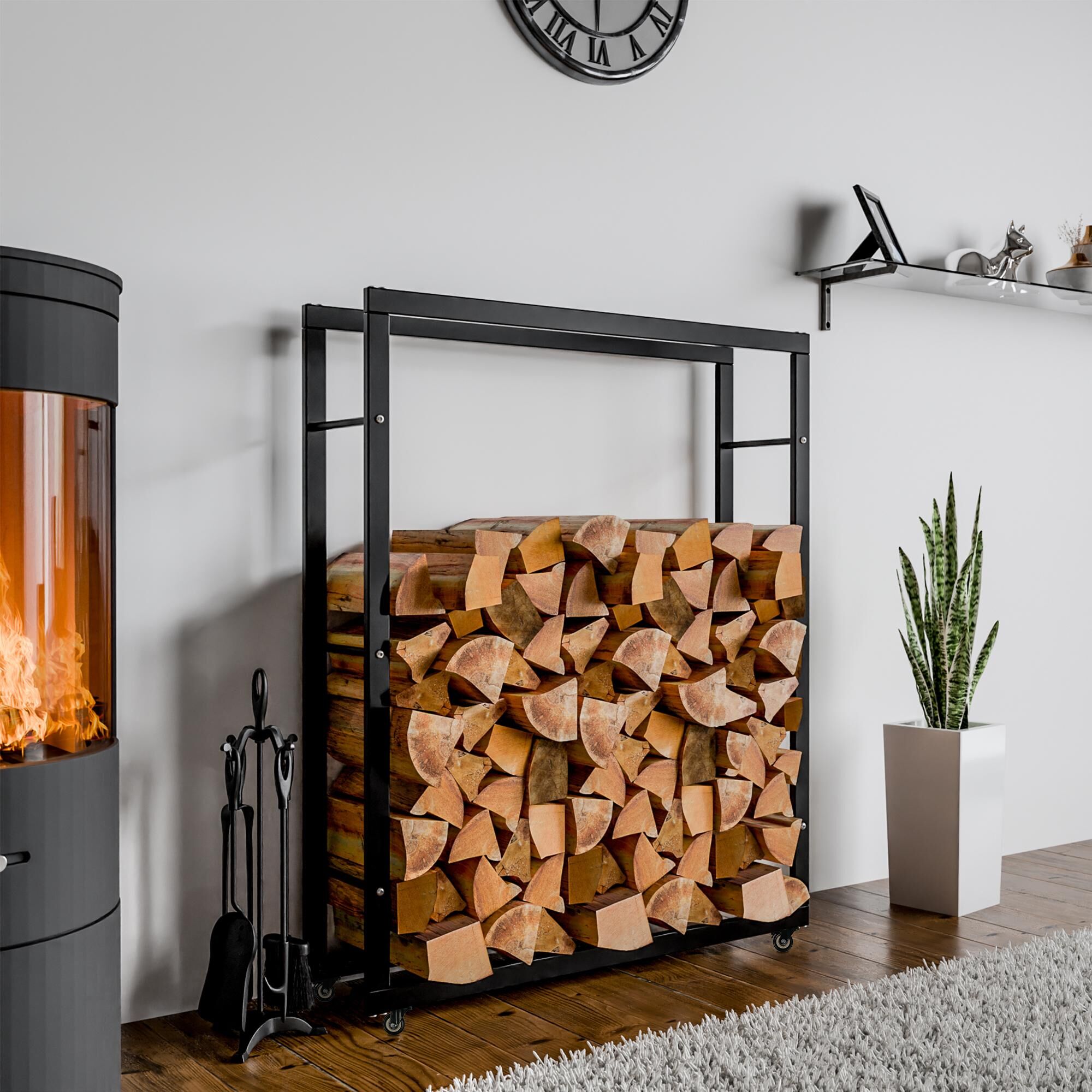 Kaminholzständer Keri mit Rollen 25x100x150, schwarz