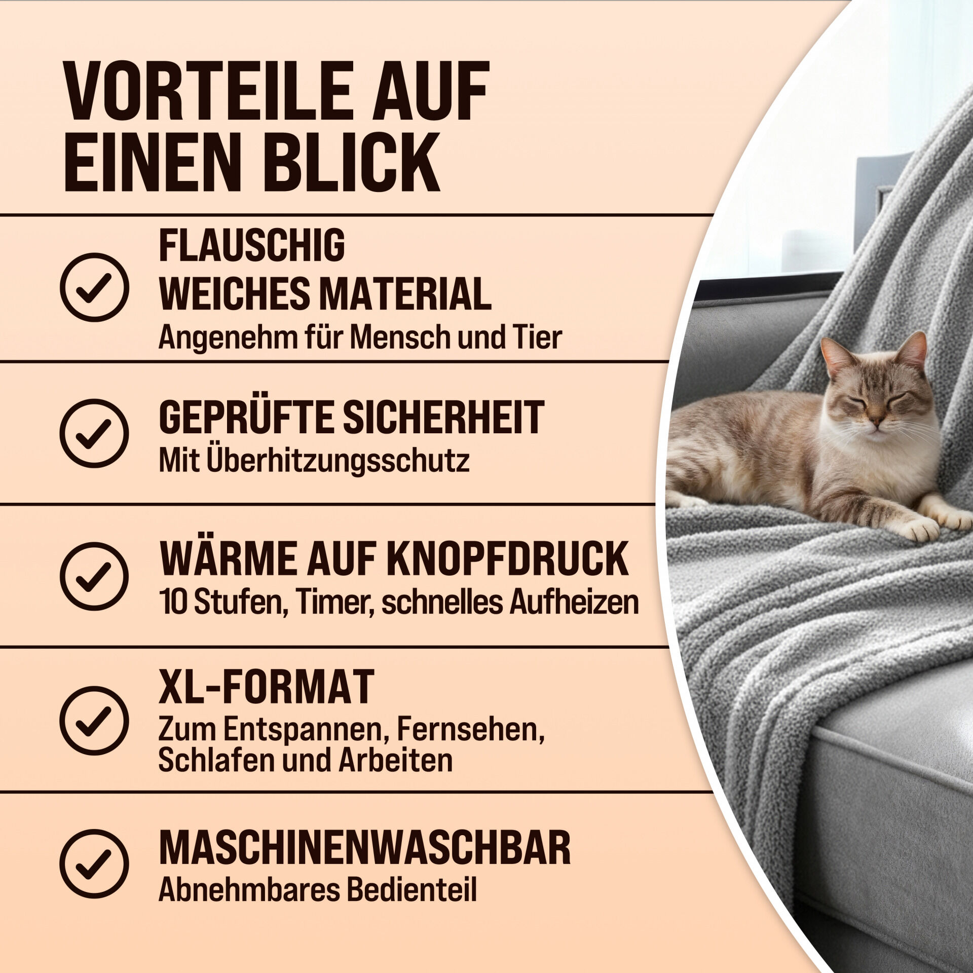 Heizdecke Fleece Grau 180x130cm