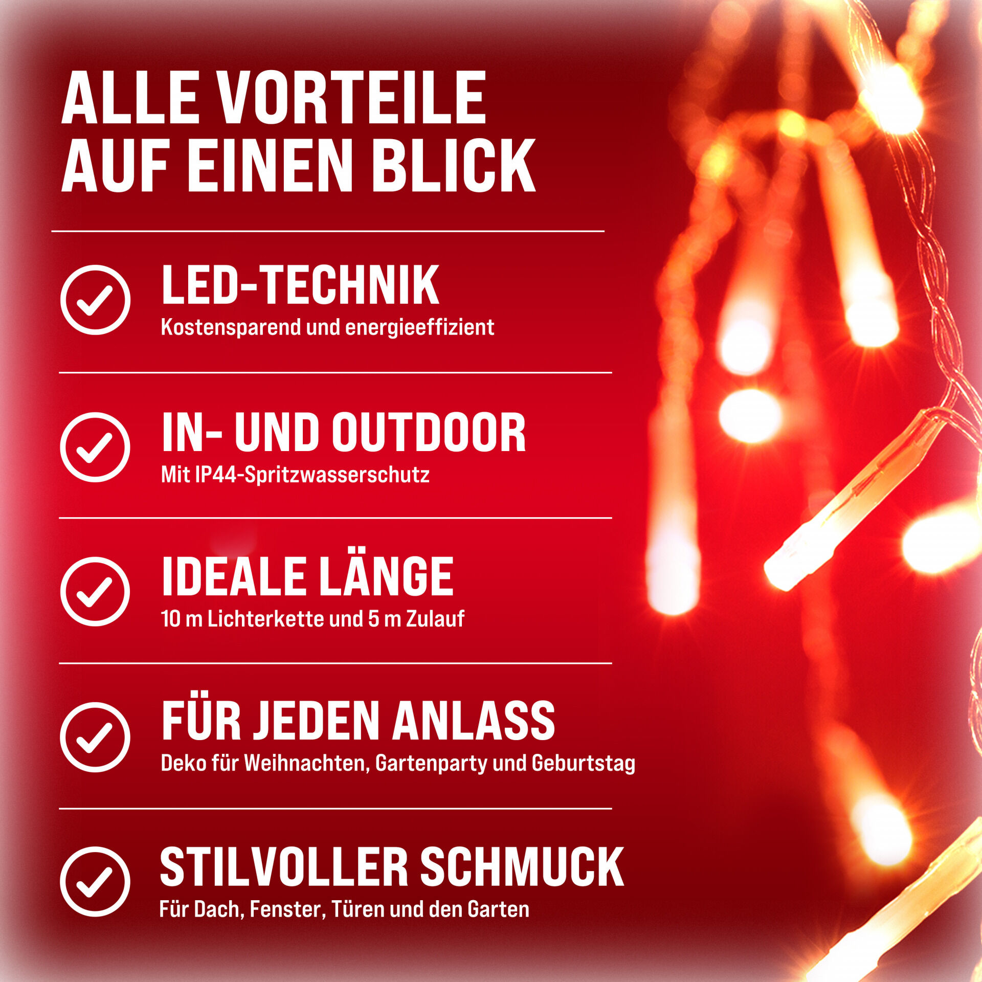 Regenlichterkette LED Warmweiß 15m