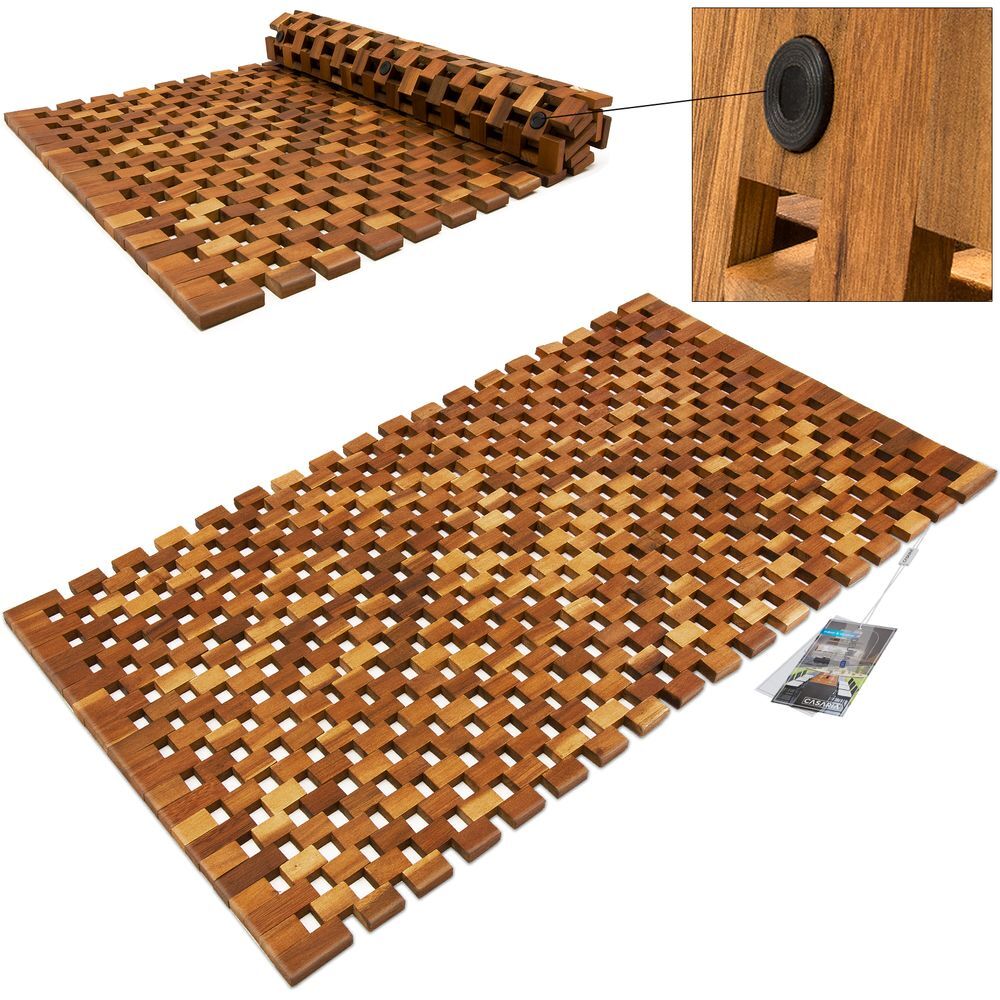 Badvorleger Holz 80x50cm FSC®-zertifiziertes Akazienholz Gummistopper