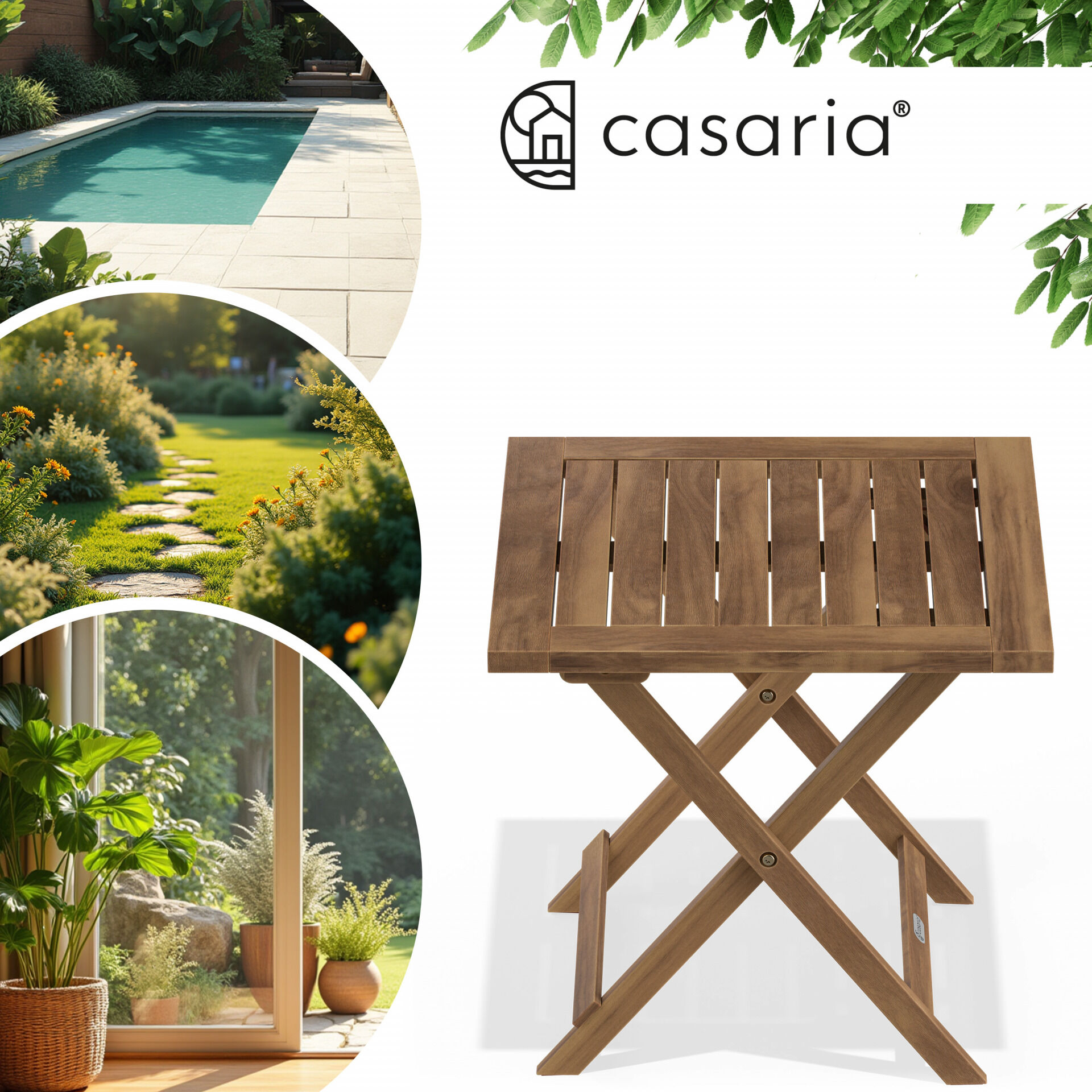 Gartentisch klappbar Akazienholz 46cm massiv platzsparend elegant