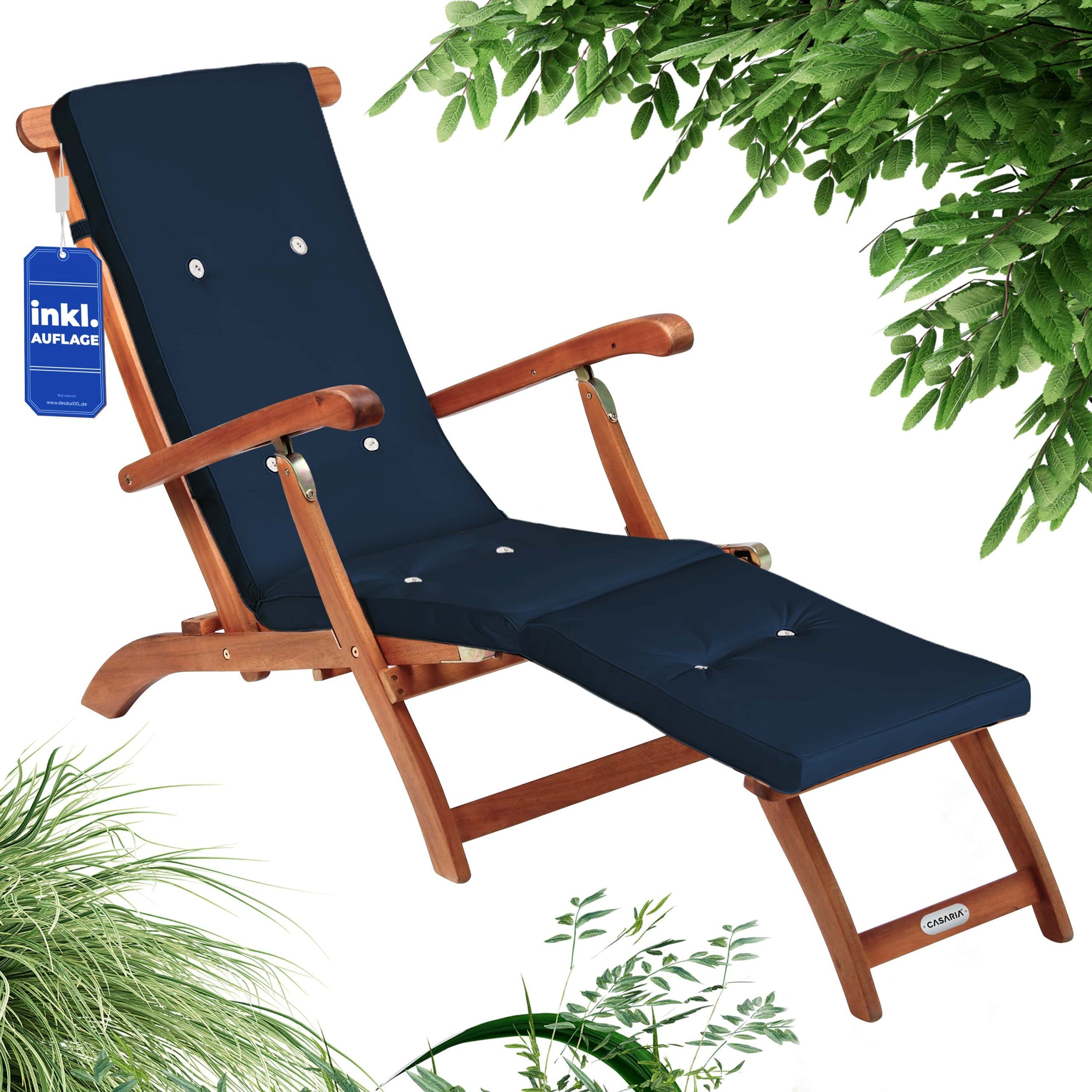 Gartenliege Queen Mary® Akazie FSC®-zertifiziert inkl Auflage Blau