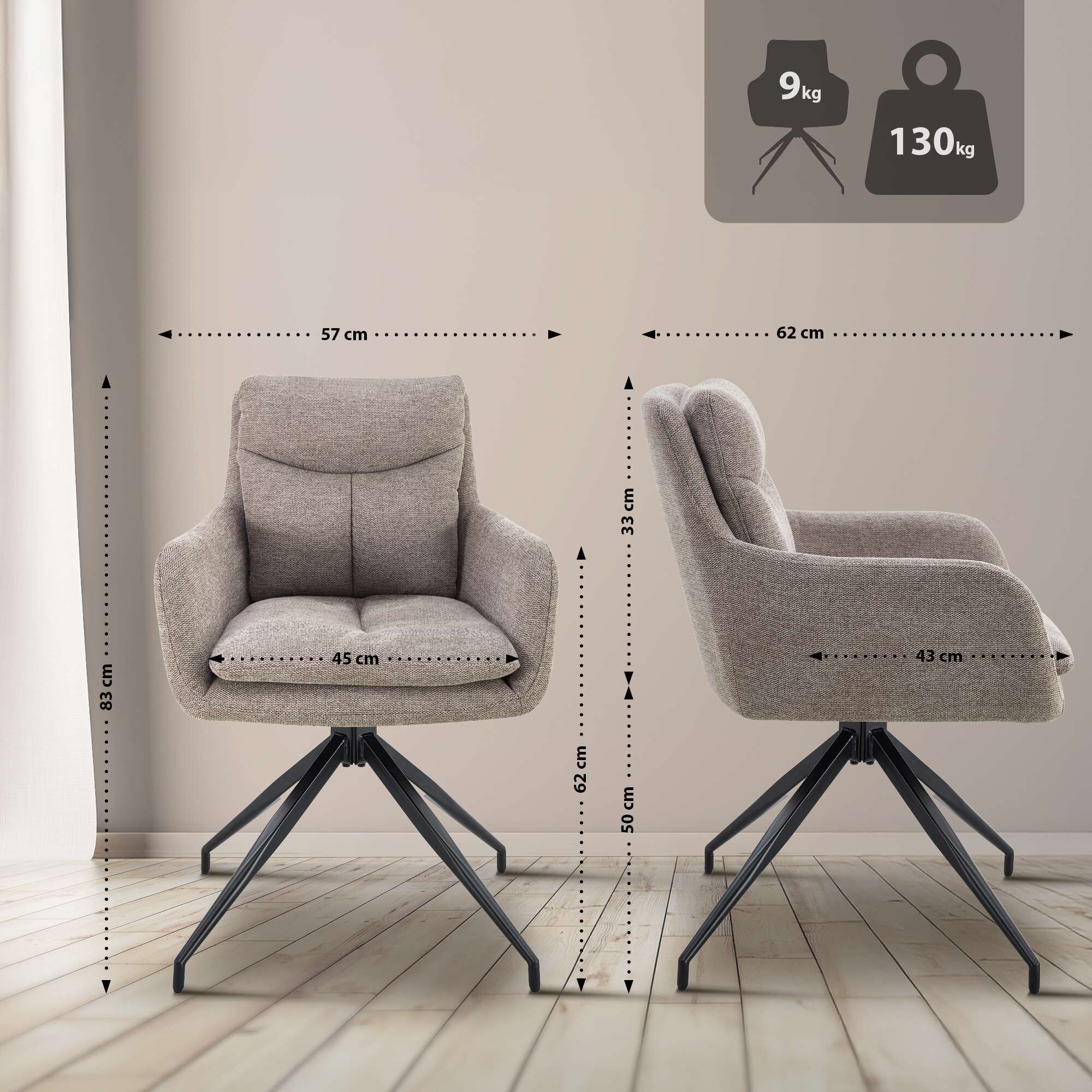 2er Set Esszimmerstuhl Somers Stoff, taupe