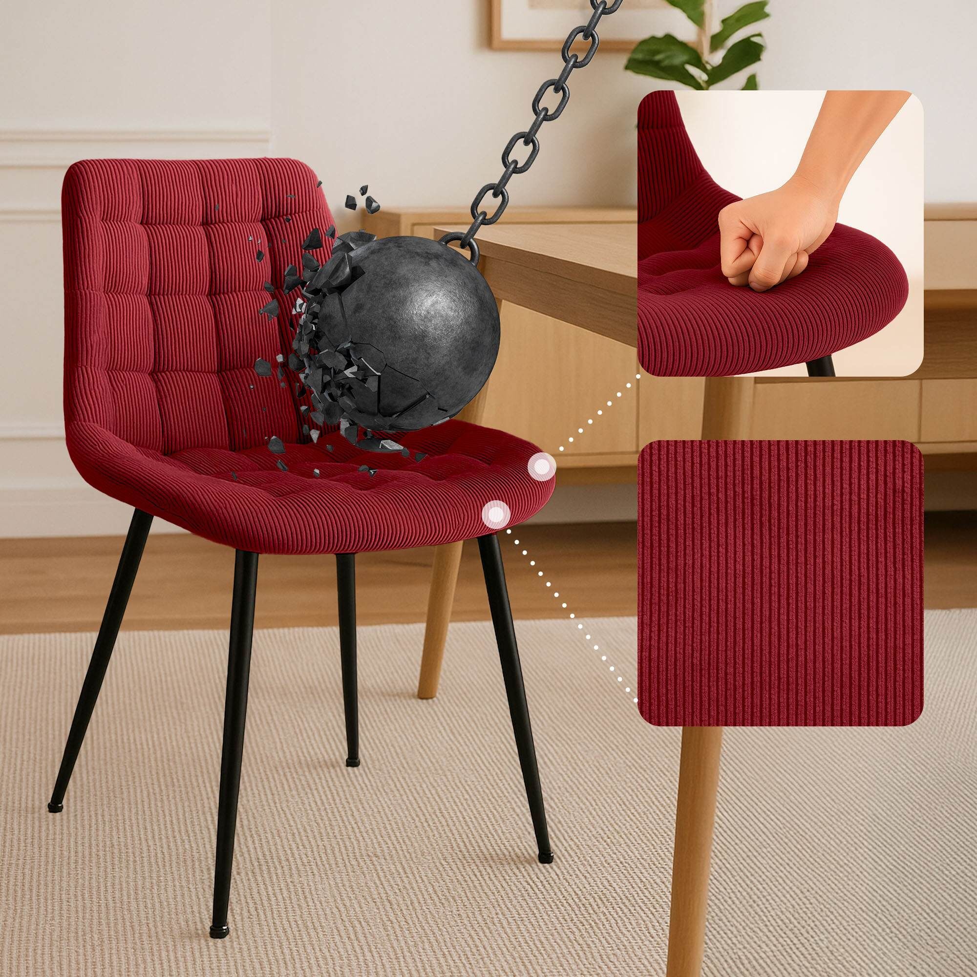 Esszimmerstuhl Sardna Cord, bordeauxrot