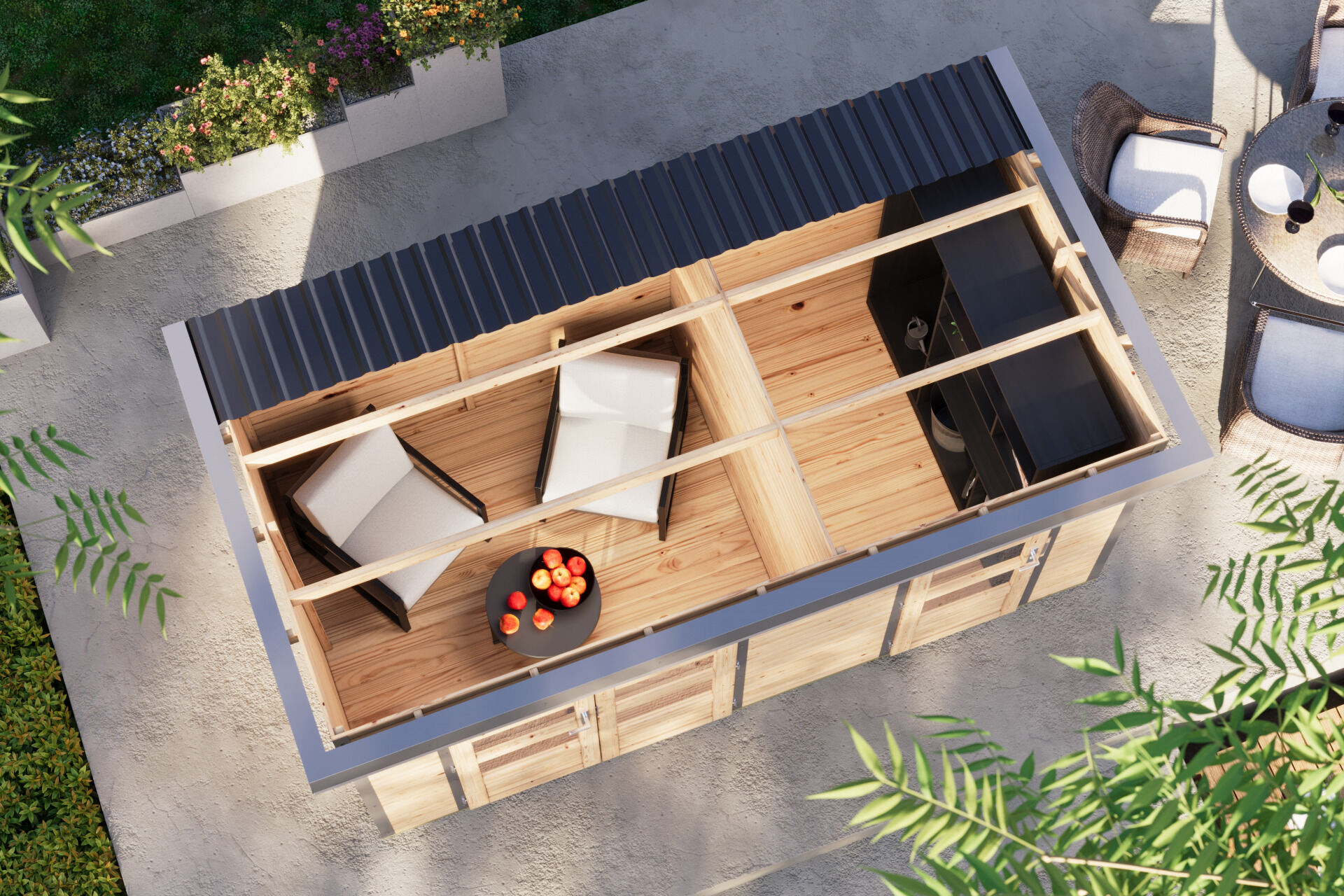 Karibu Pultdach Holz & Metall Gartenhaus Merkur, naturbelassen / graualuminium