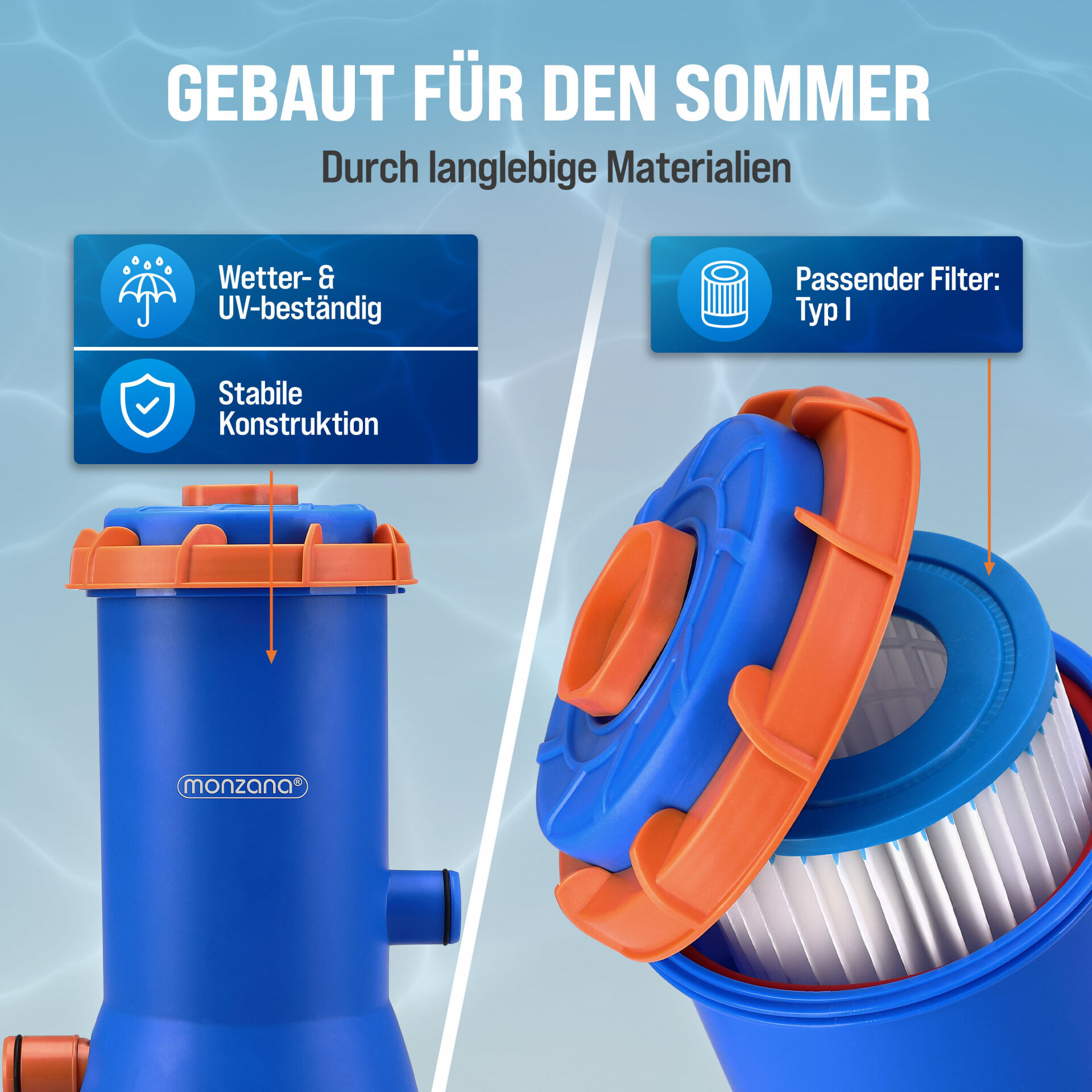 Pool Filterpumpe MZP90 Blau/Orange 3800 L/h