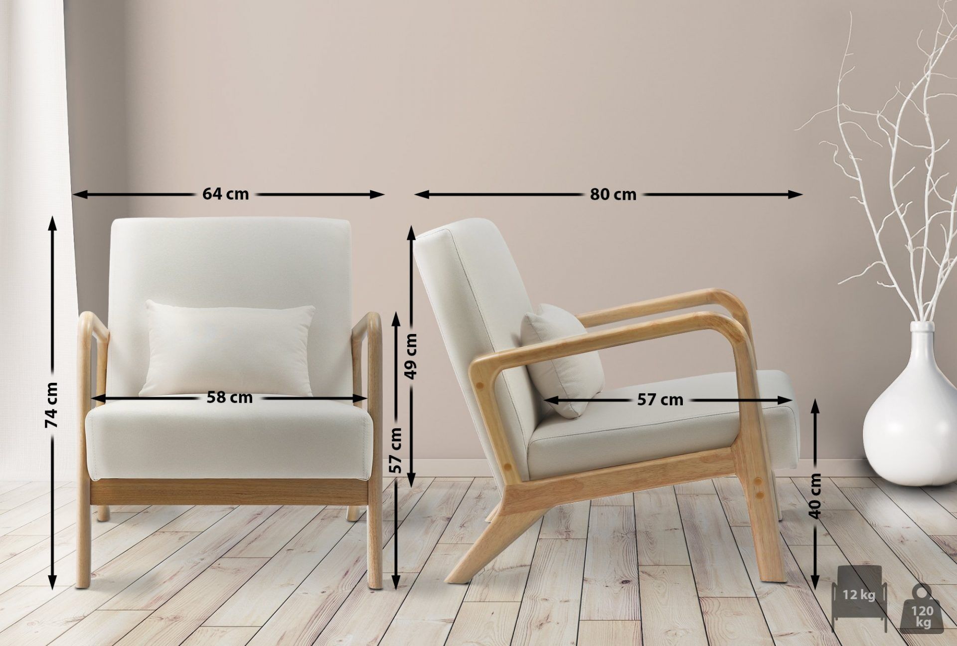 Sessel Hibbing Stoff, creme