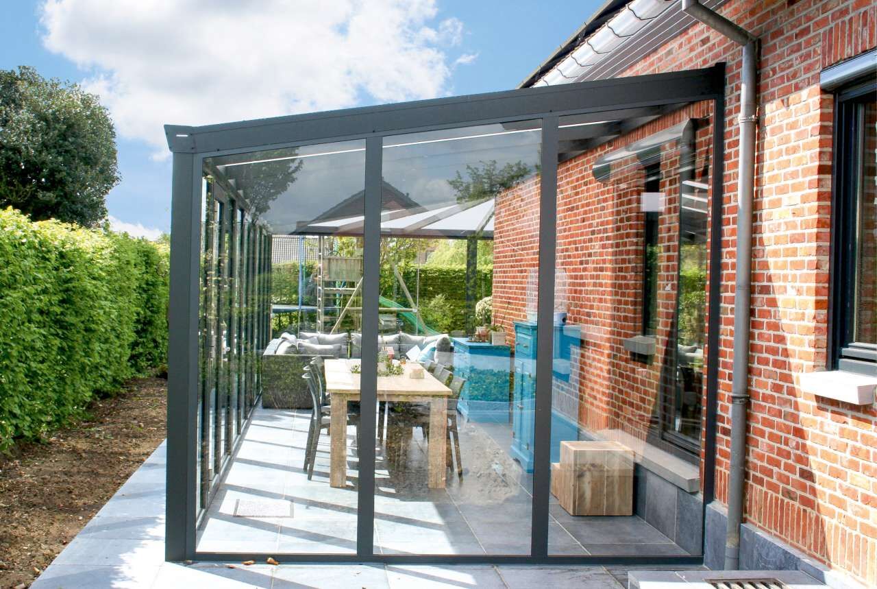 Gartenzimmer Easy mit Schiebetür und Polycarbonat Dacheindeckung, 400, 250, grau