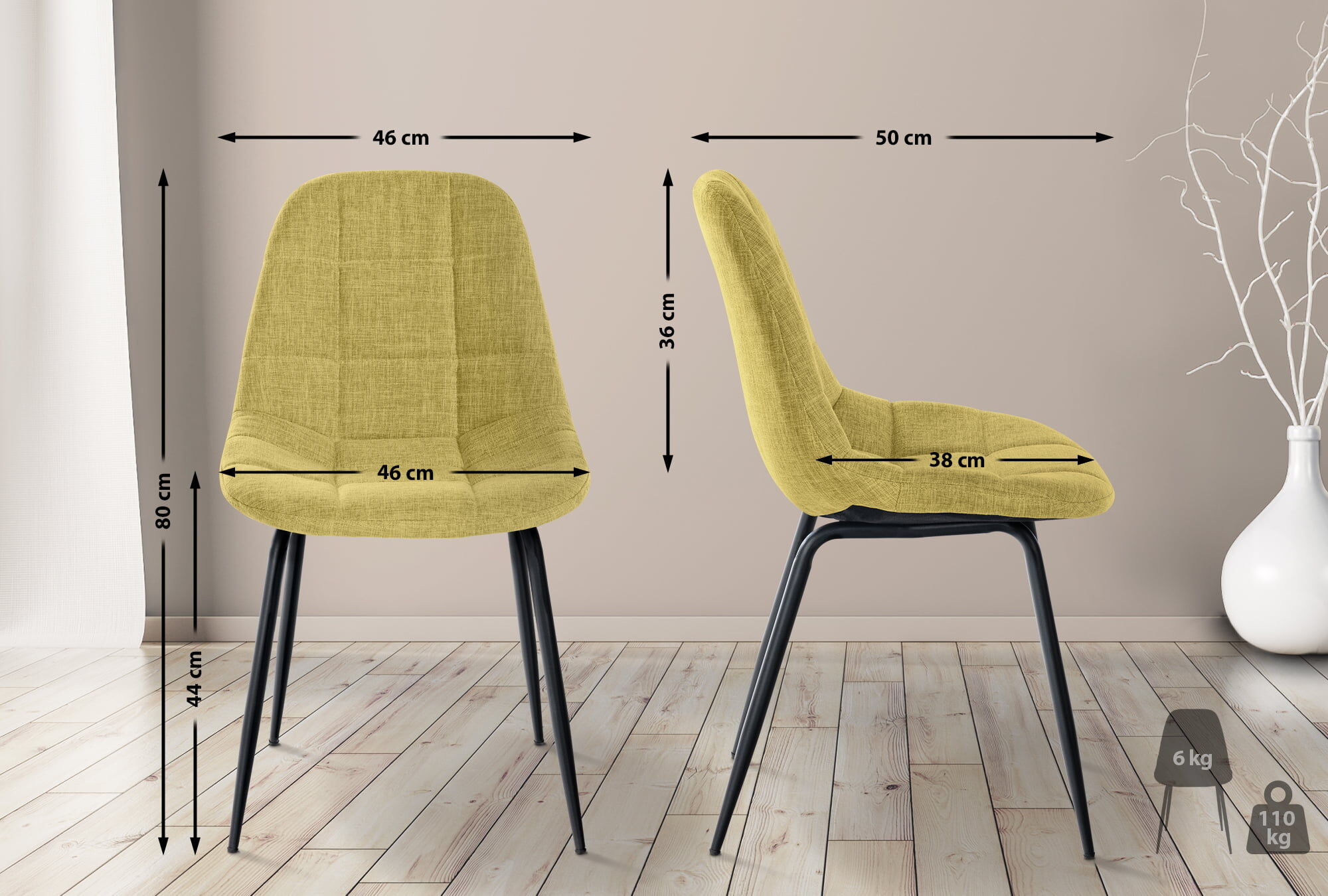 2er Set Stuhl Tom Stoff, hellgrün