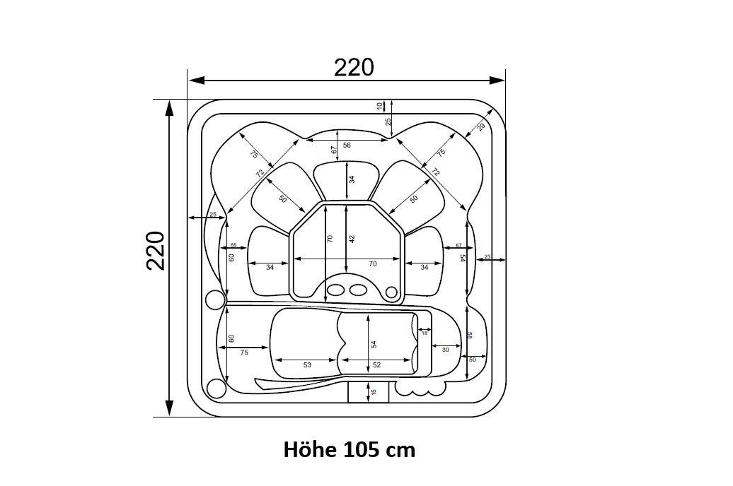 SPANOVA Hot Tub Premium 220 – WPC Whirlpool mit integriertem Holzofen & Acrylwanne, Weiß marmoriert, Holzofen - 35kw V2A