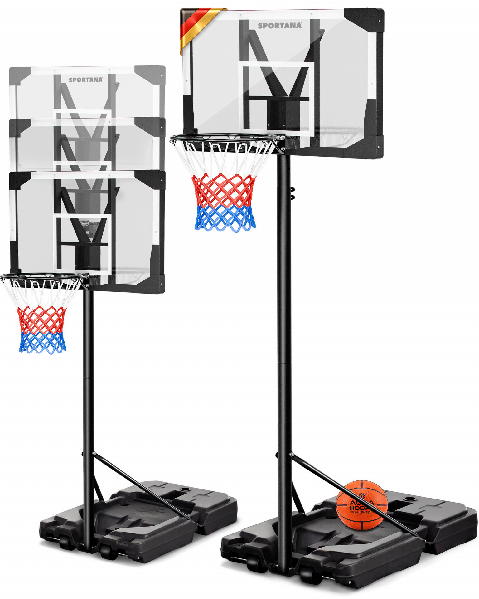Basketballkorb Outdoor höhenverstellbar 135 –305 cm stabil wetterfest mit Ständer 60 kg Sockel Rollen