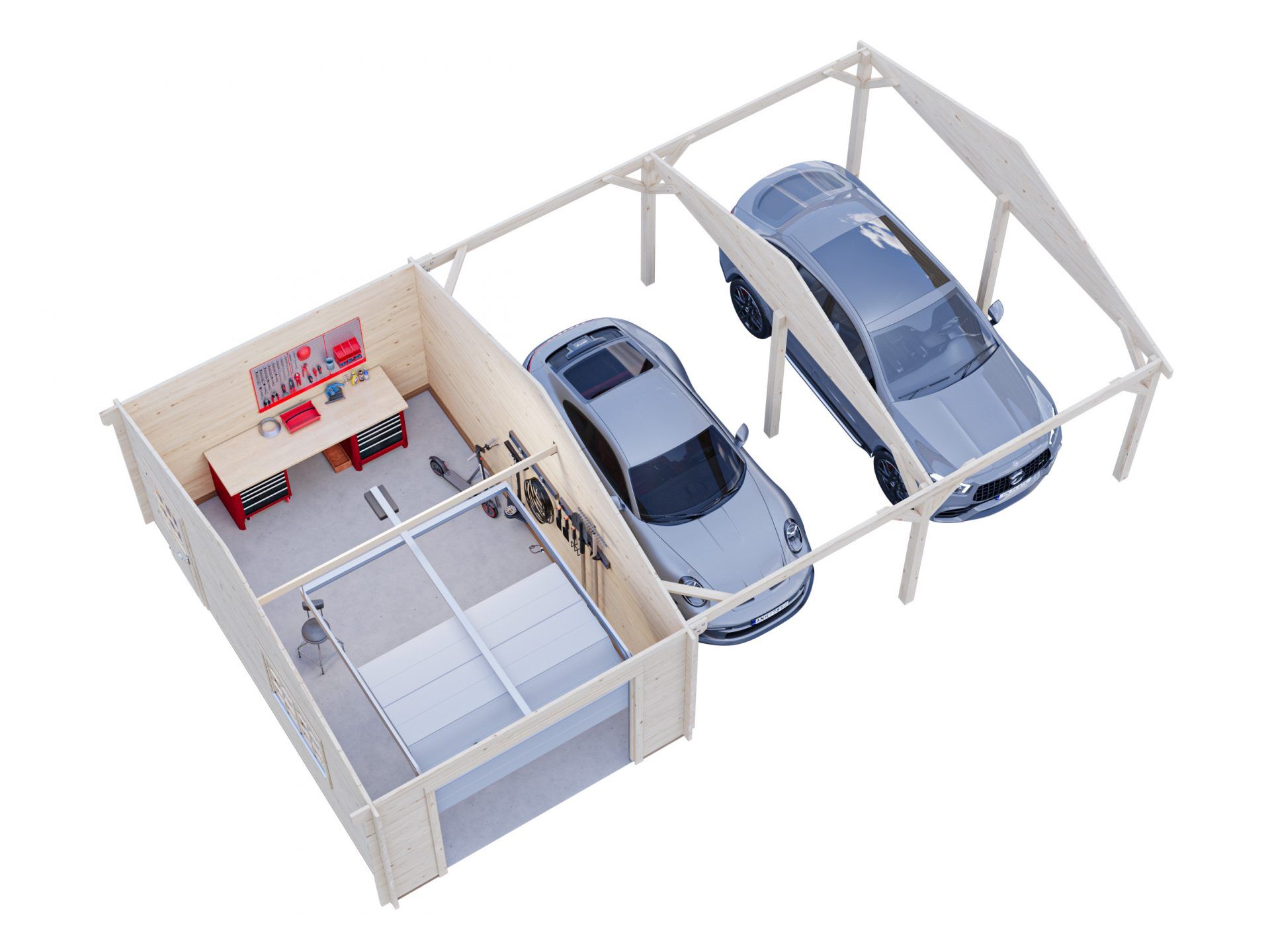 Palmako Holzgarage Roger 19,0+33,2 m2 mit Sektionaltor