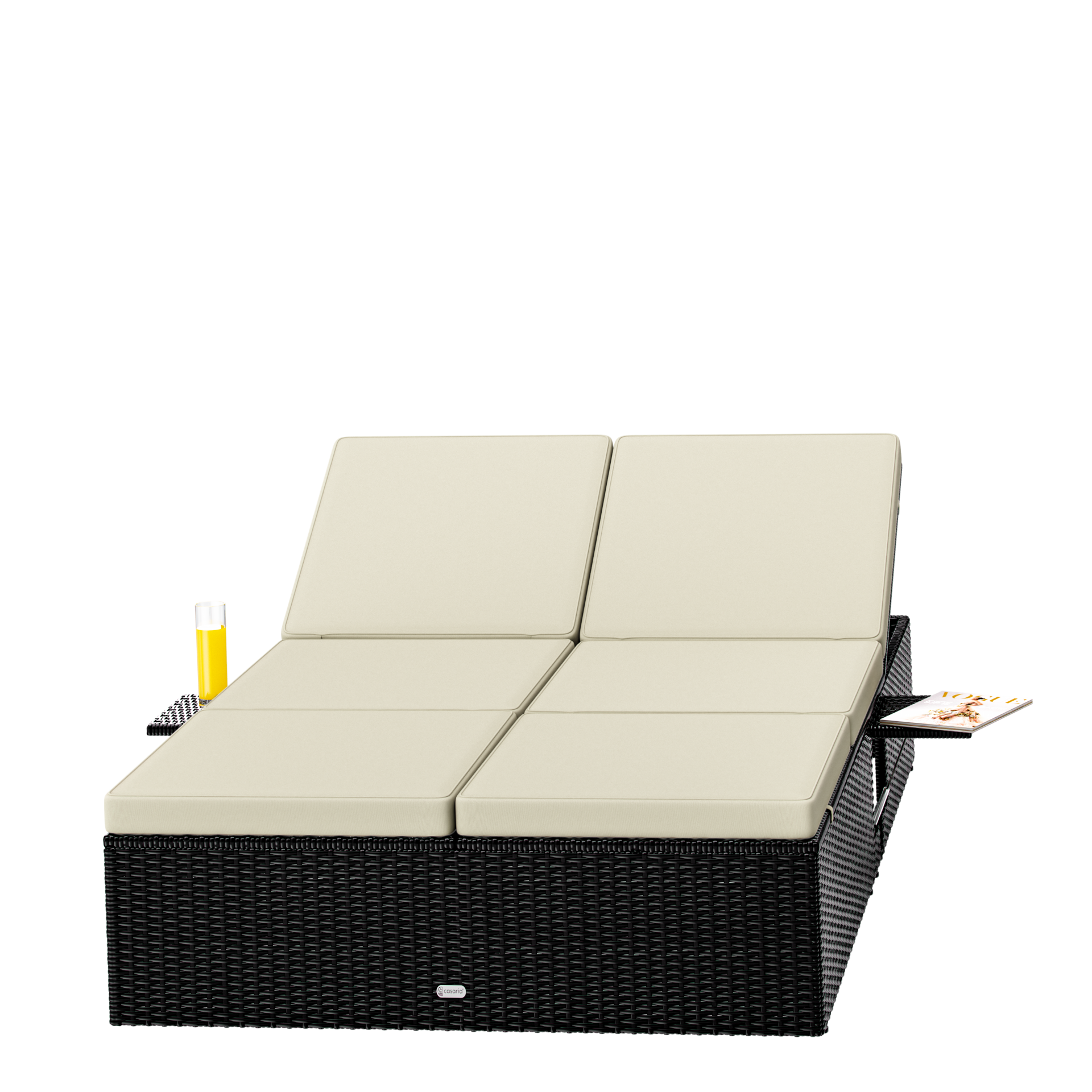 Polyrattan Gartenliege Schwarz/Creme 200x115x33cm