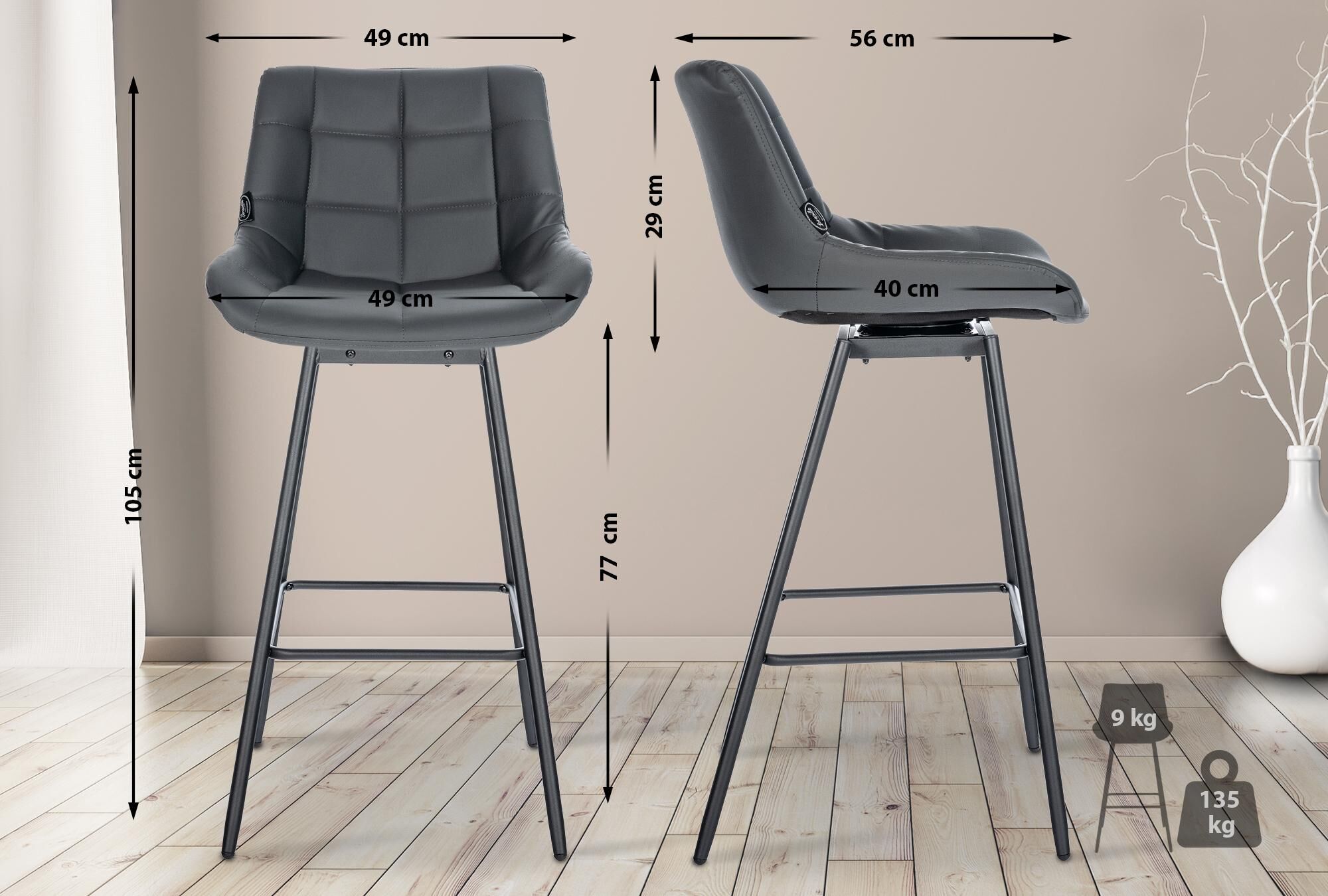 Barhocker Weston Schwenkbar Kunstleder, grau