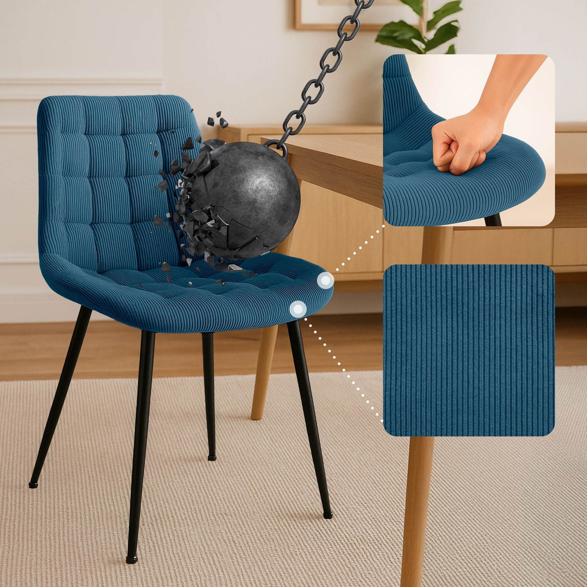 Esszimmerstuhl Sardna Cord, blau