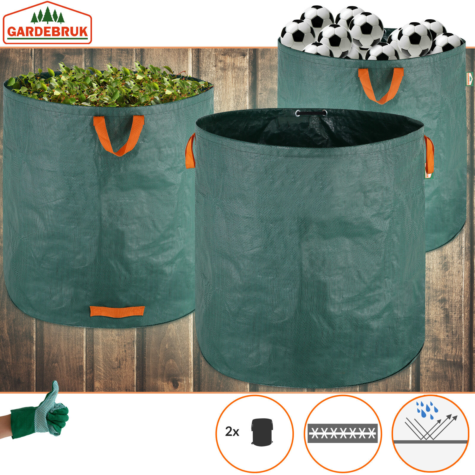 Gartenabfallsack 2er-Set Grün je 500 Liter